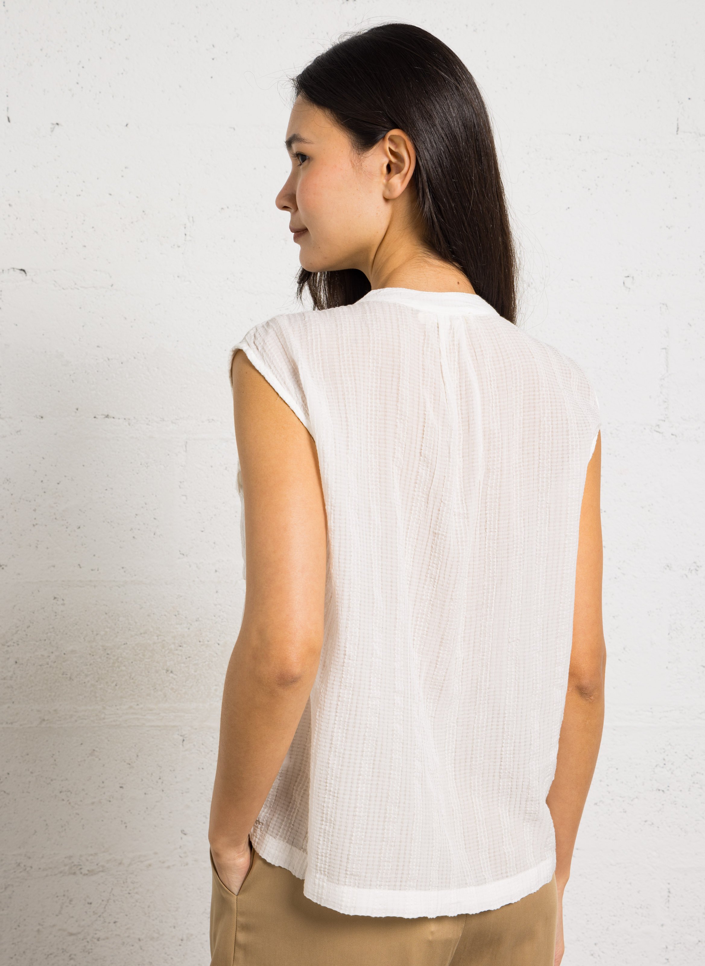 Oversized Mandarin Collar Shirt in Blended Cotton LA PETITE ETOILE Beige