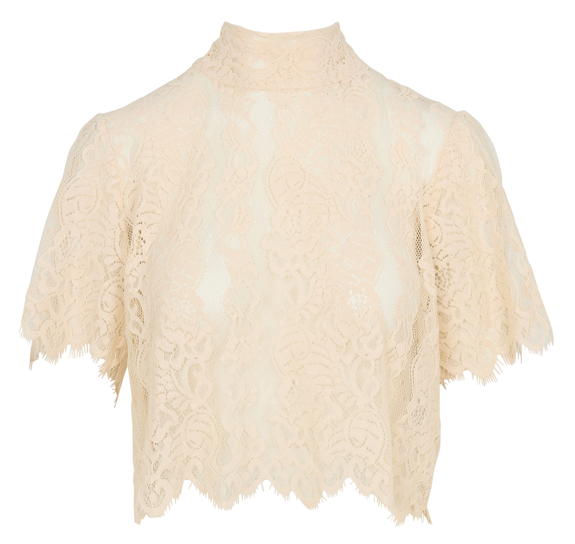 Rechte top van kant met opstaande kraag IMPERIAL Beige