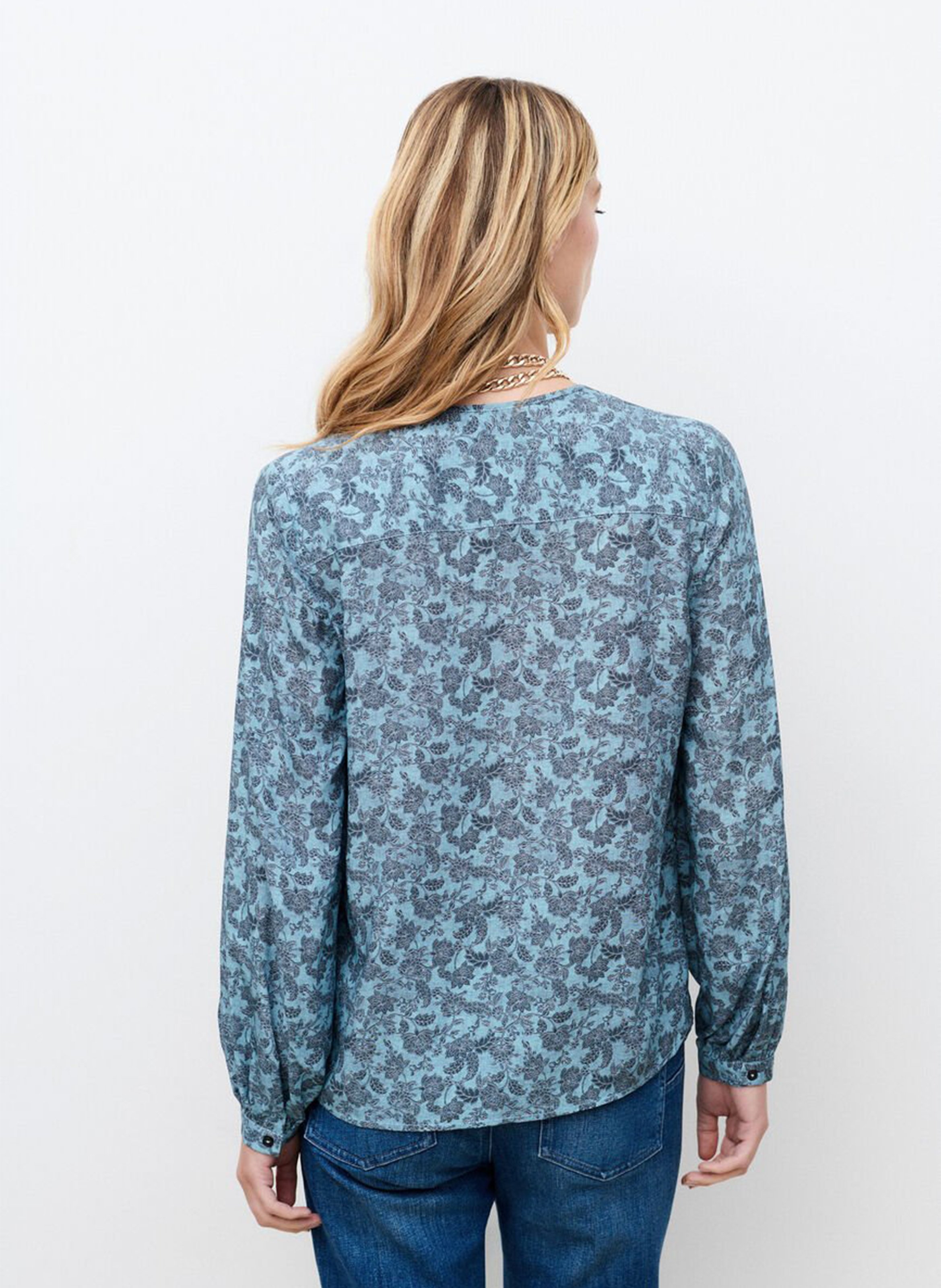 Chemise droite col V imprimée CAROLL Bleu