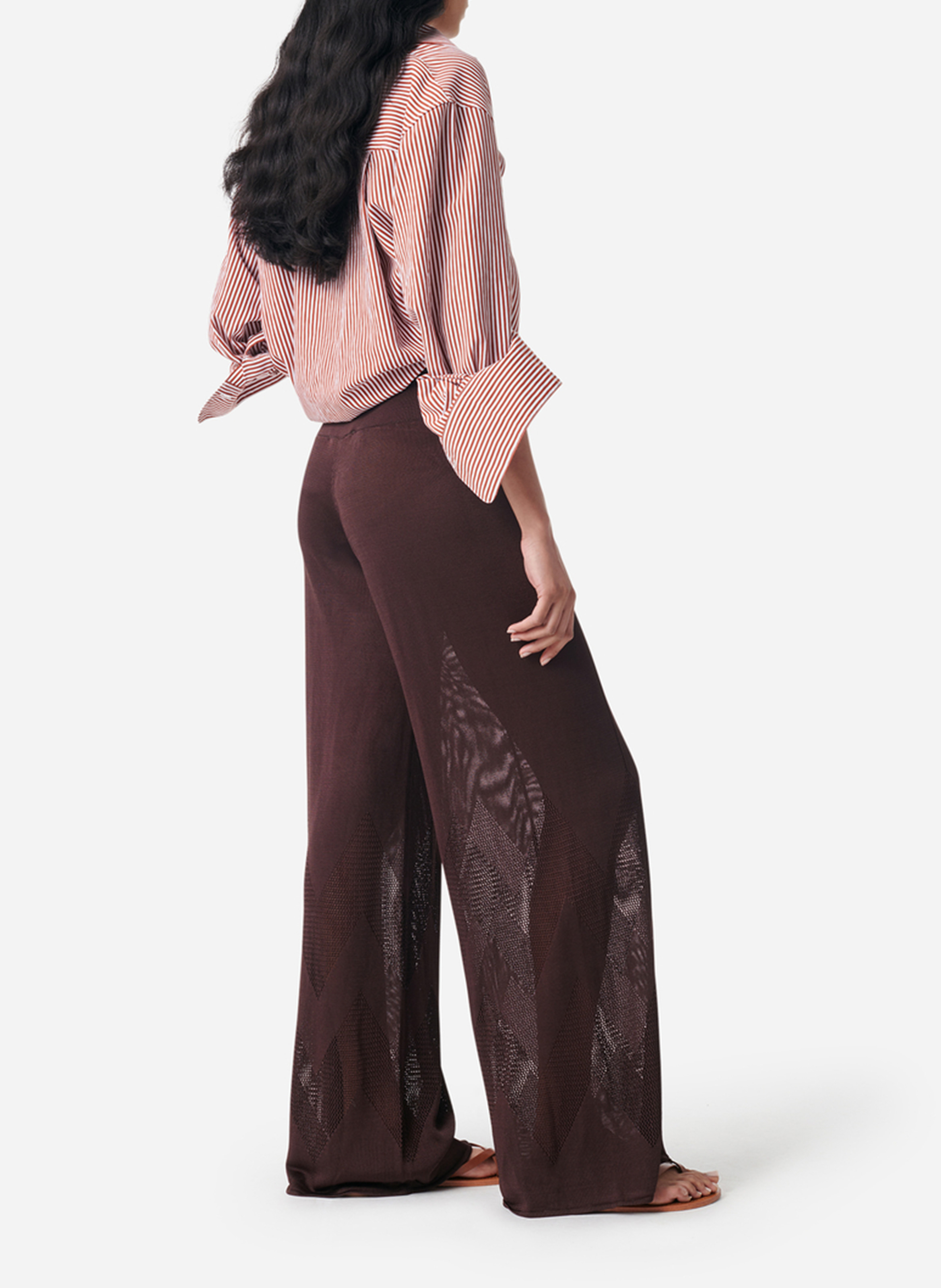 Wide-leg knit pants with openwork design VANESSA BRUNO Brown