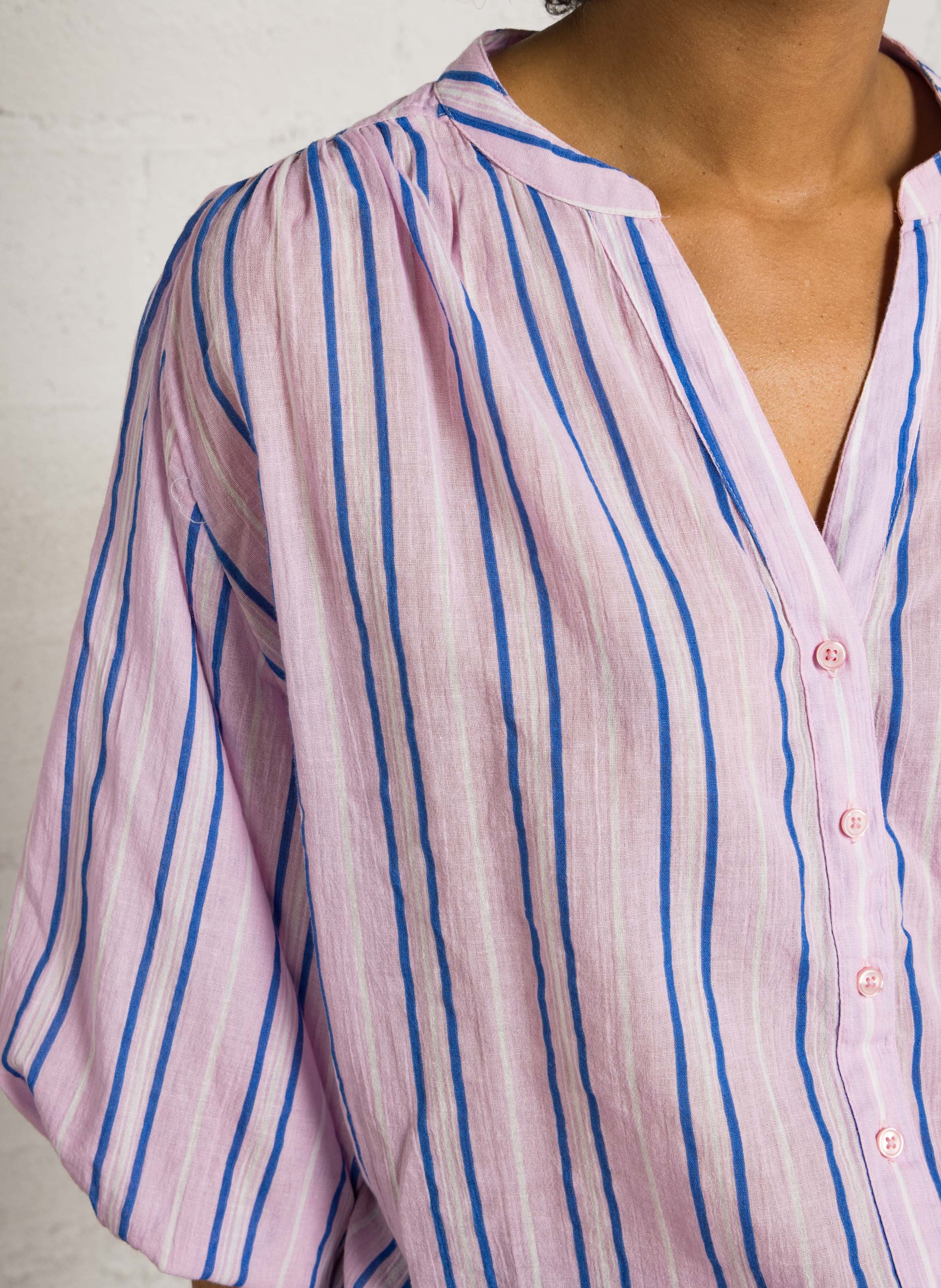 Blouse col tunisien à rayures MAISON 123 Rose