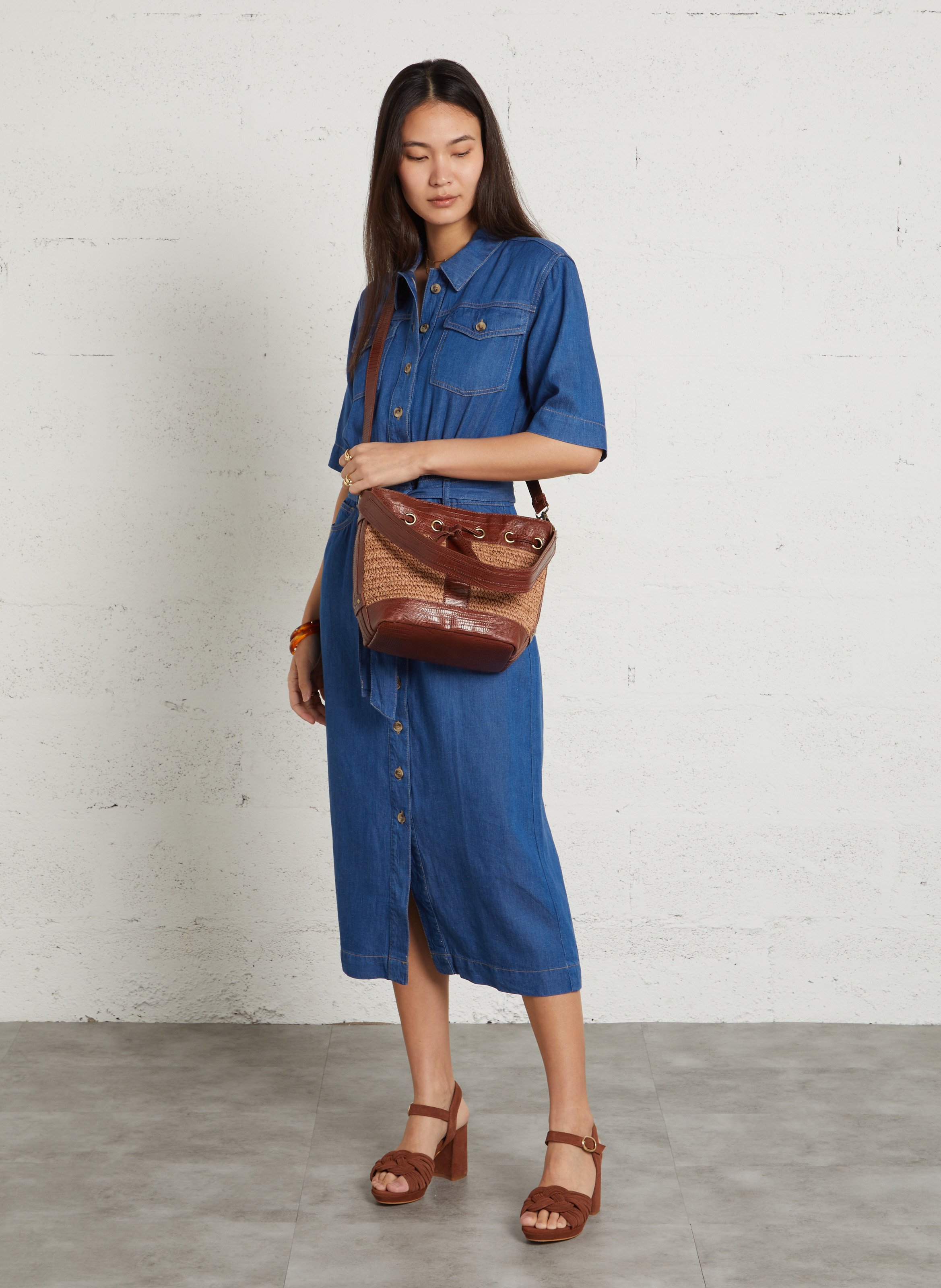 Corina leather bucket bag MAISON 123 Brown