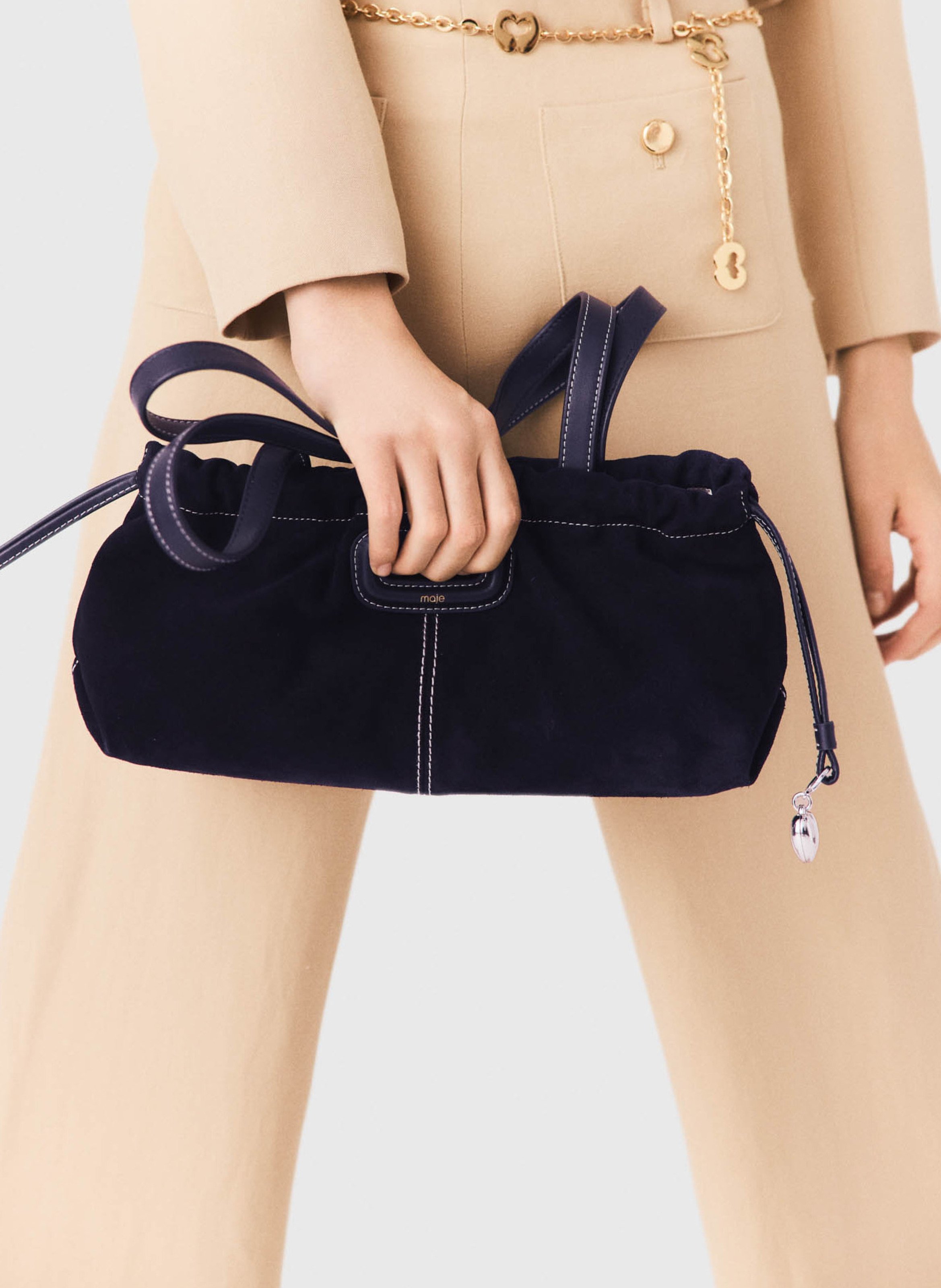 Sac porté épaule en cuir MAJE Bleu