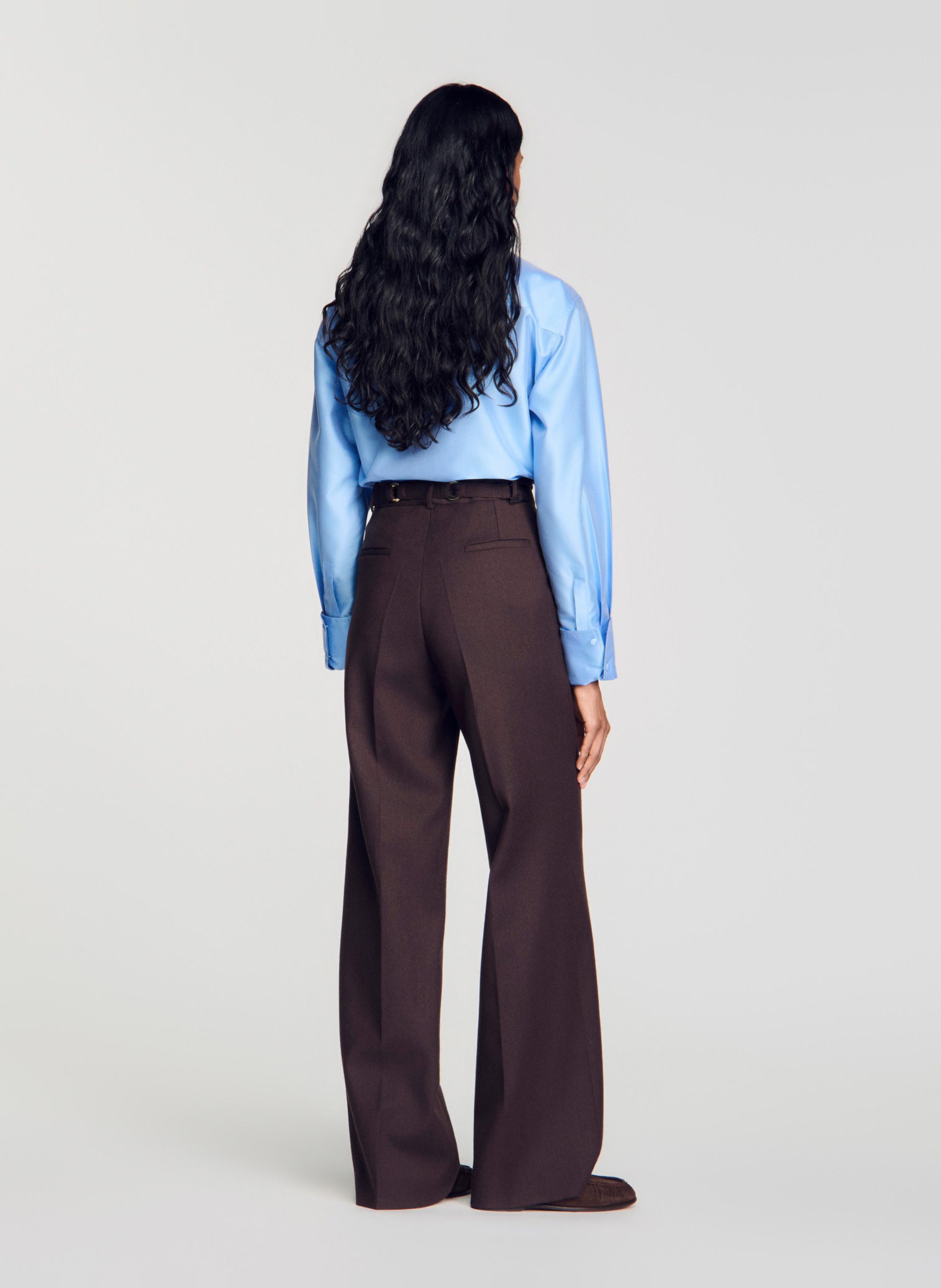 Wide-leg wool-blend pants SANDRO Brown