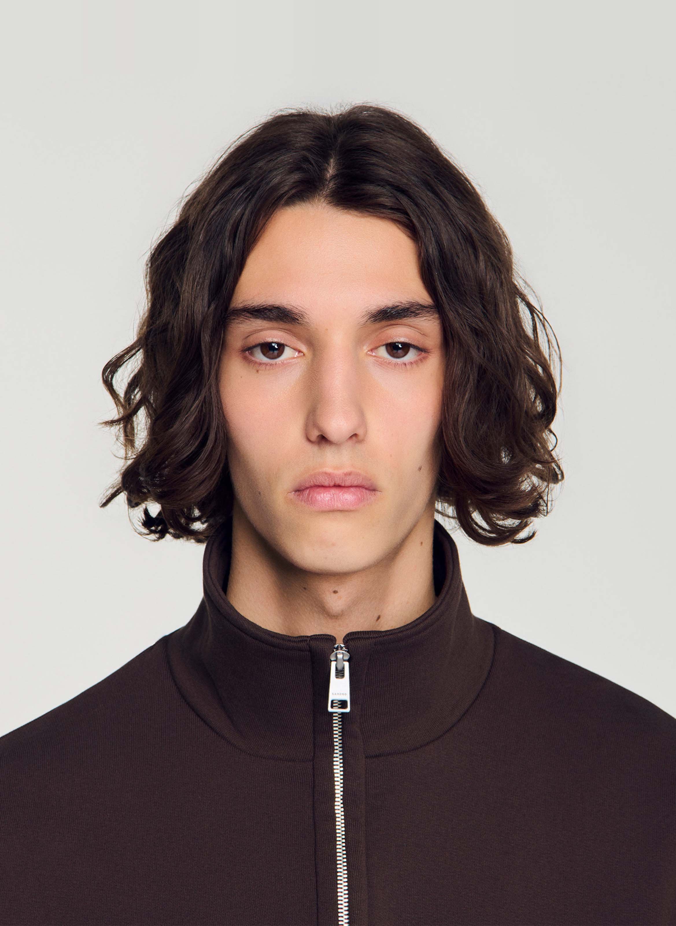 Rechte sweater met opstaande kraag van katoen SANDRO Bruin