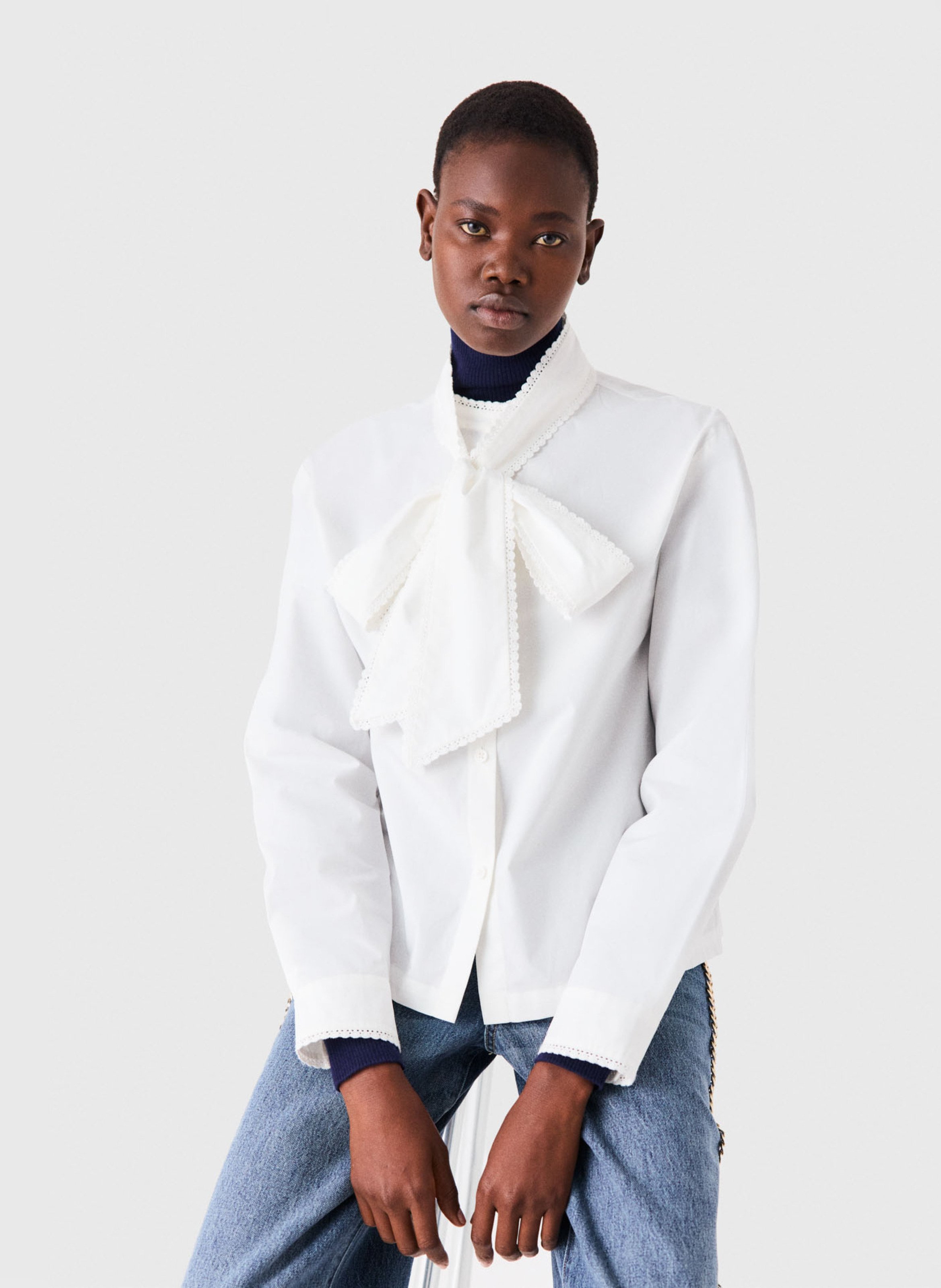 Chemise col lavallière en coton MAJE Blanc