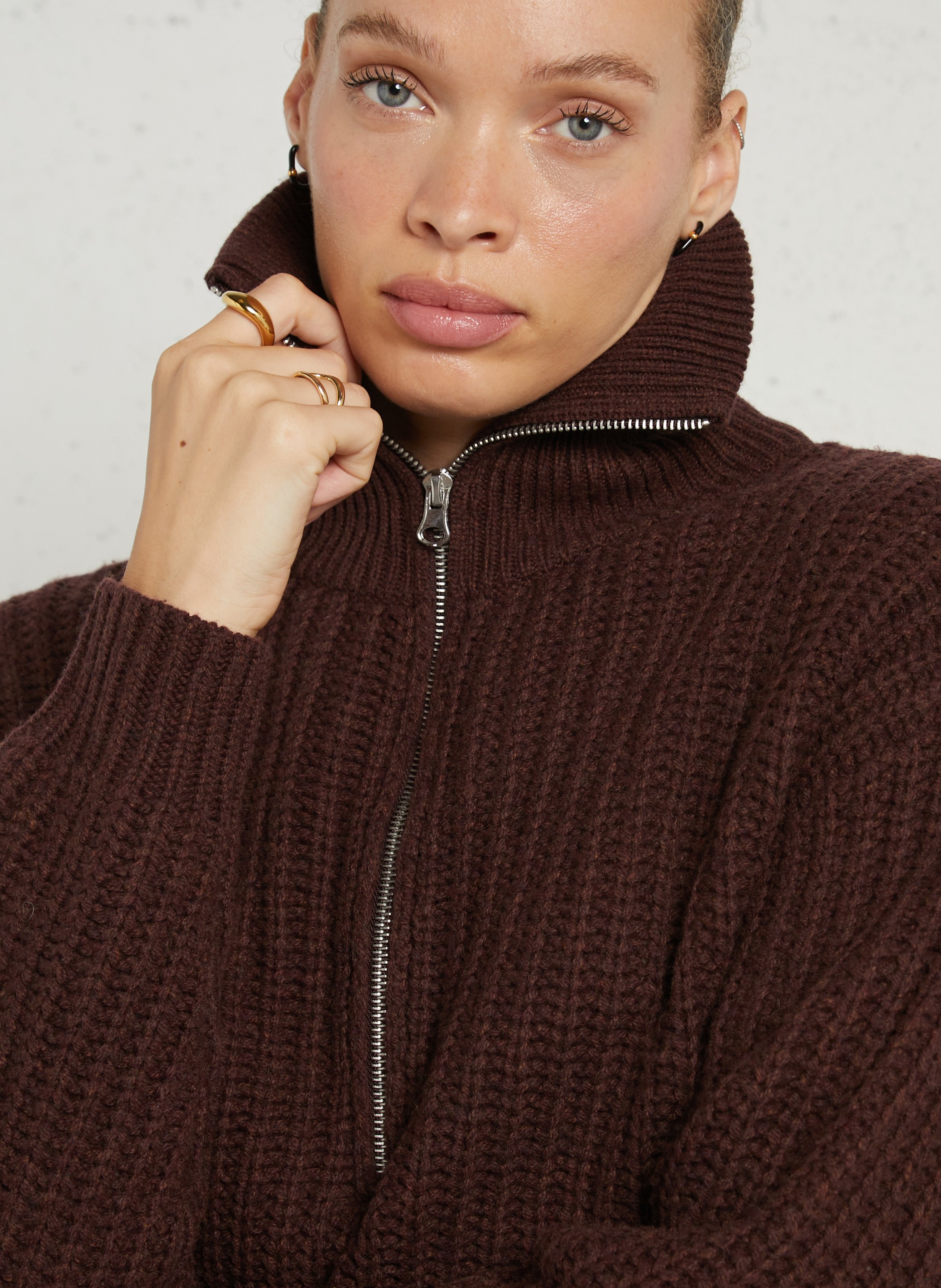 Durchgehender Strick-Wollmix-Gilet mit Reißverschluss HARTFORD Braun