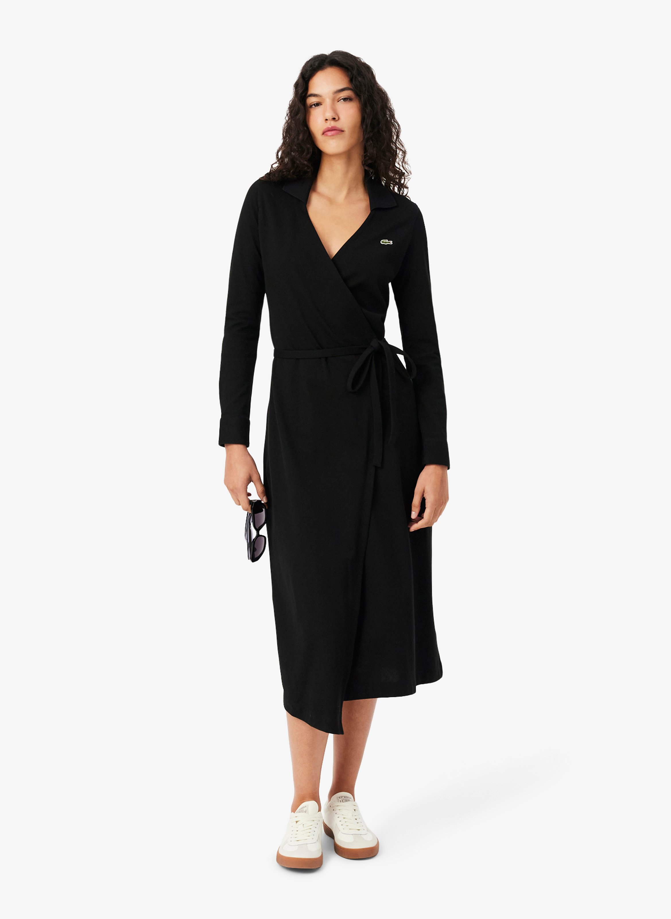 Robe cache-cœur cintrée en coton mélangé LACOSTE
