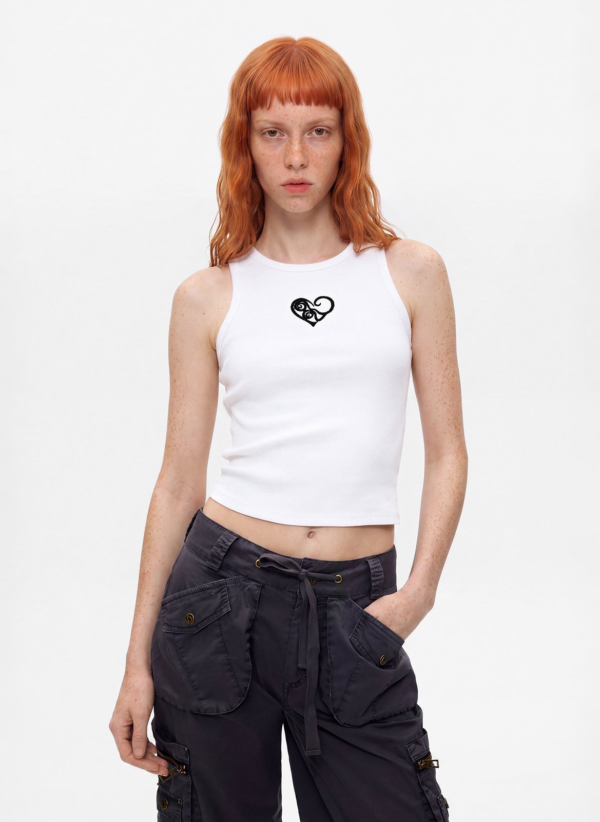 Eng anliegendes Tanktop mit Rundhalsausschnitt und bedrucktem Baumwollmischgewebe. DESIGUAL Weiss
