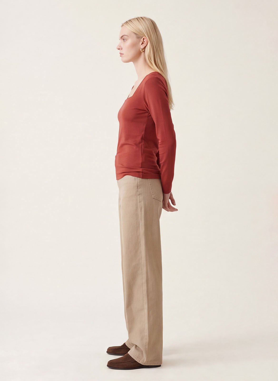 Top droit col carré en coton mélangé | Marron KOOKAI Femme