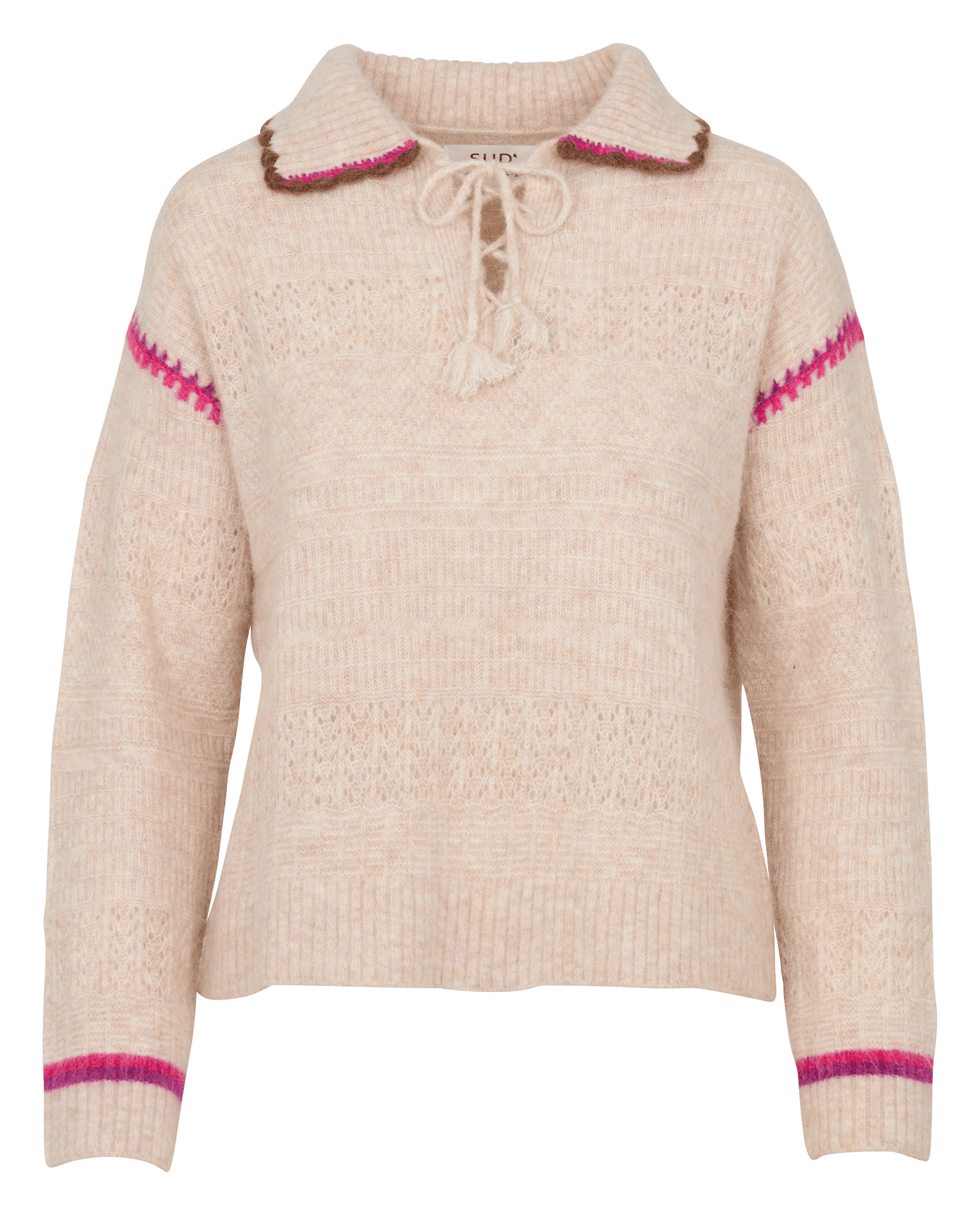 Straight V-neck printed knit top SUD EXPRESS Beige