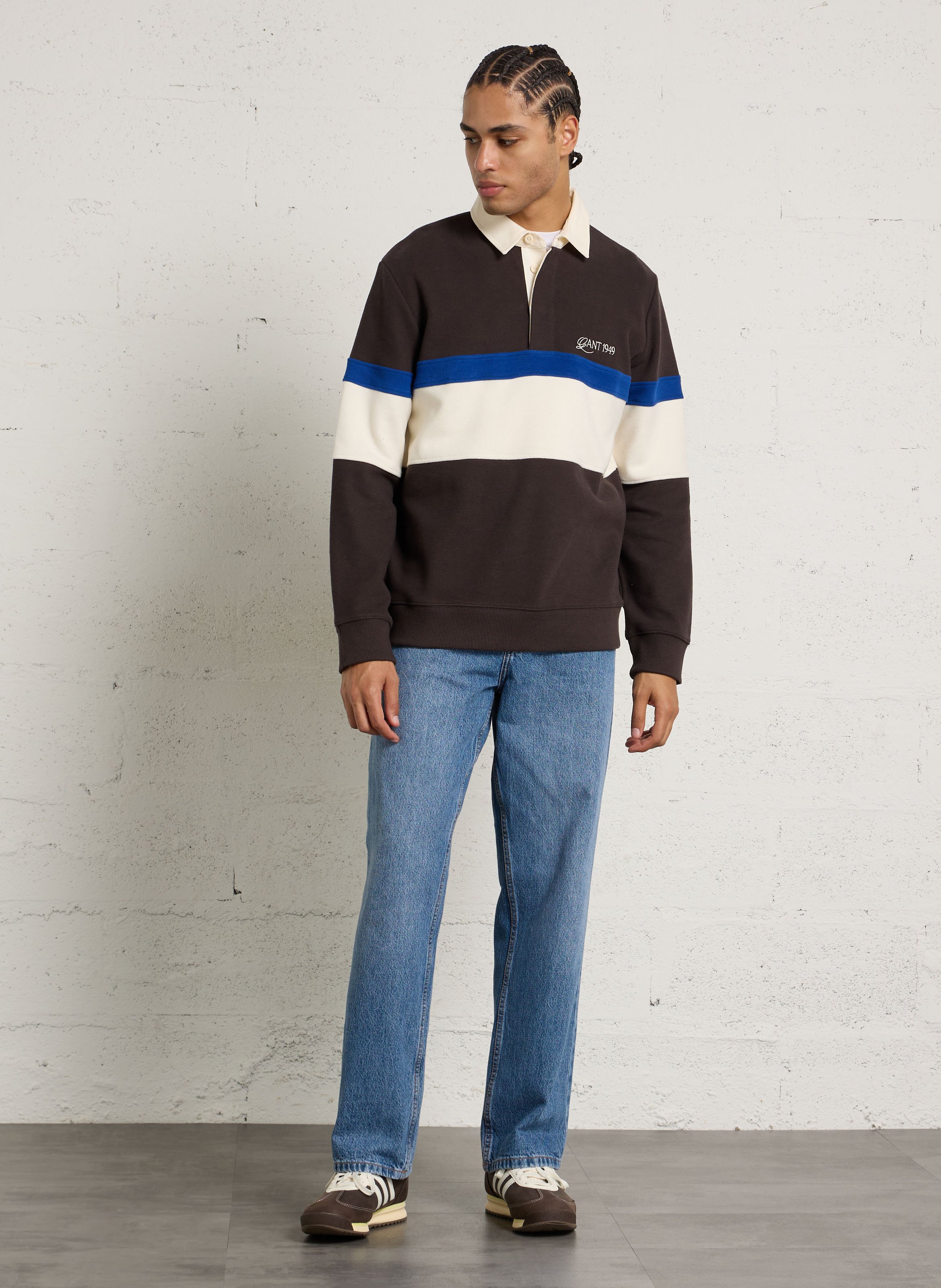 Polo droit à rayures en coton mélangé GANT Marron