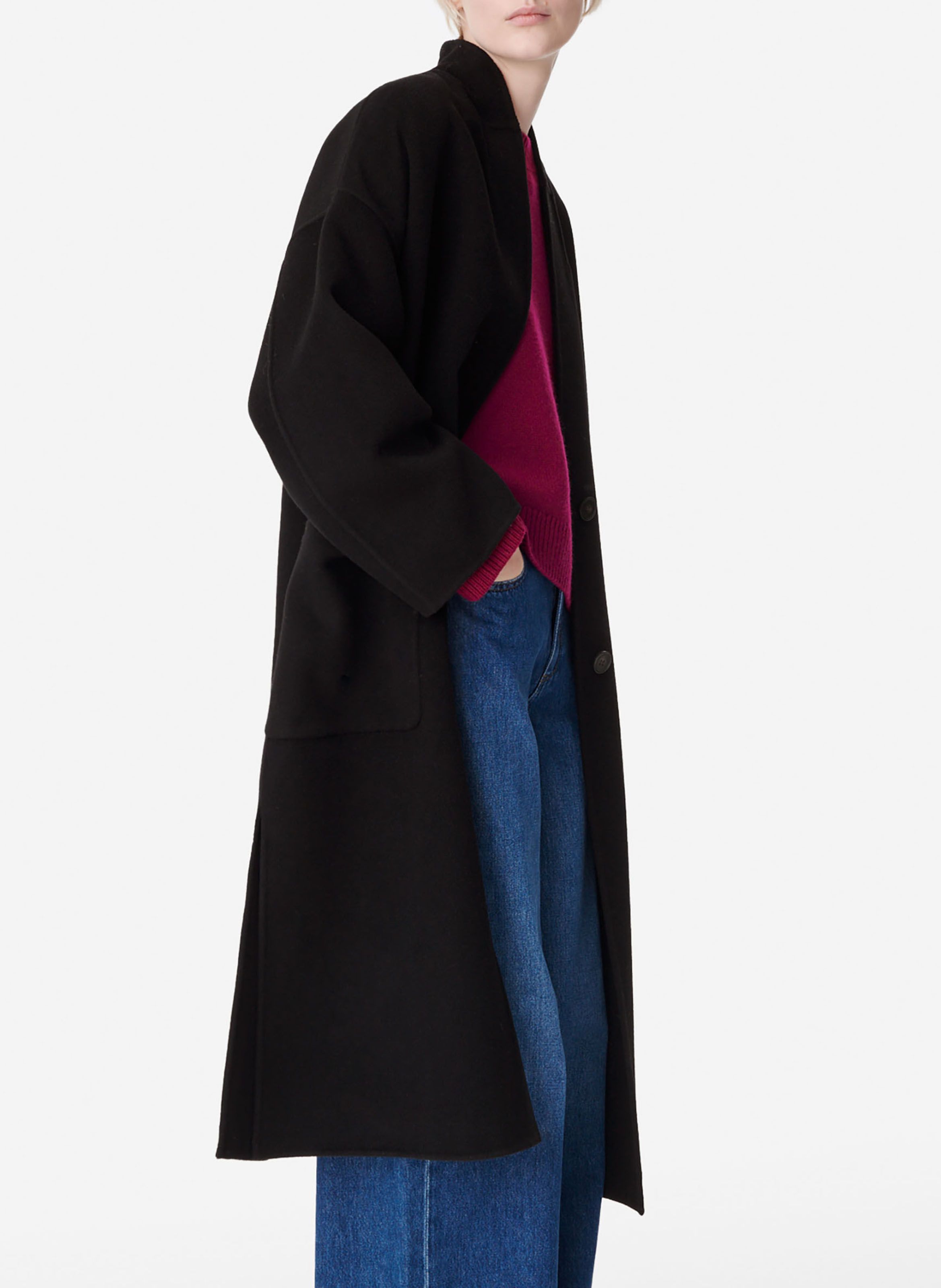 Black High-neck wool-blend coat