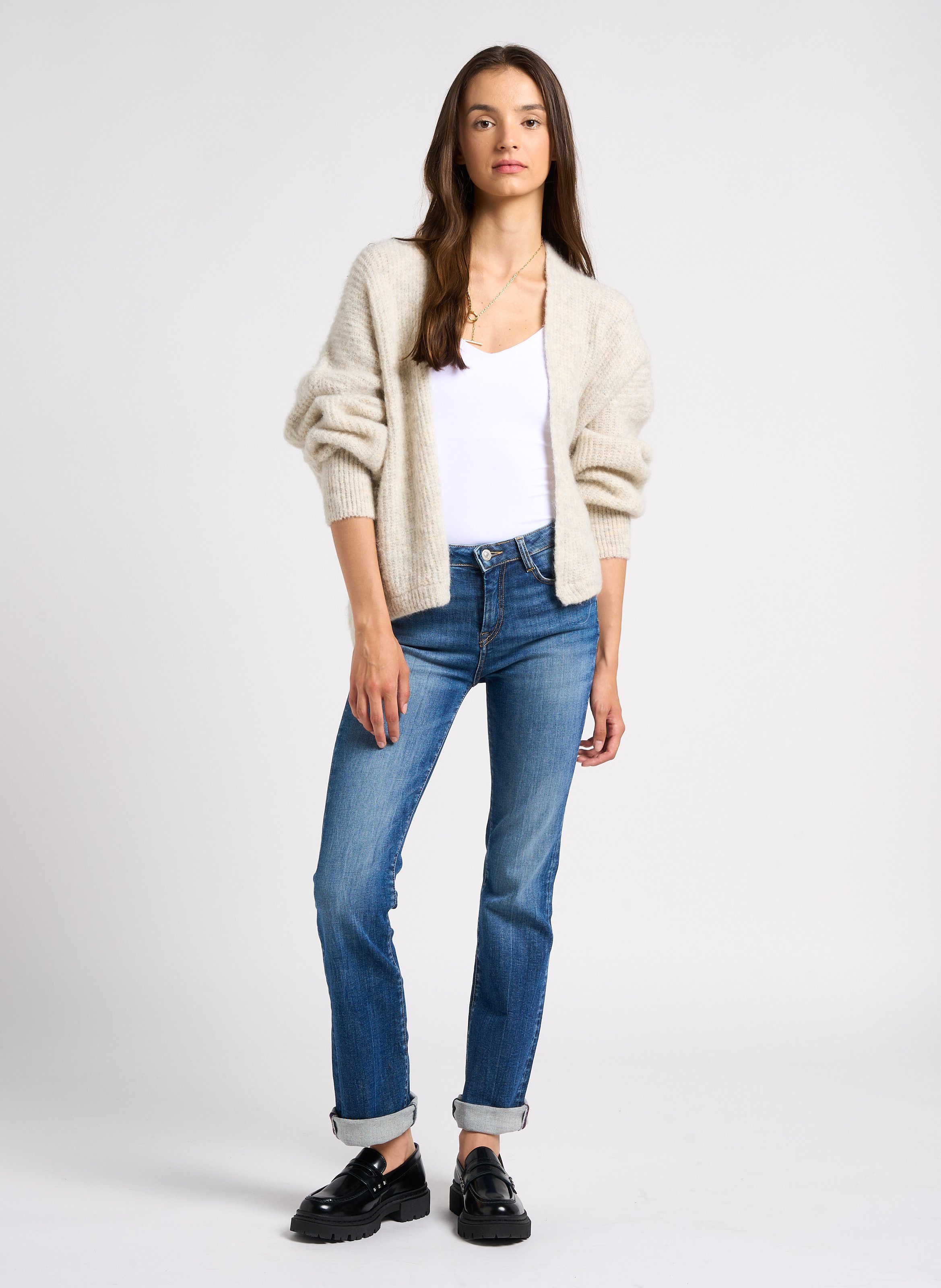 Gilet ouvert en laine et alpaga mélangé AMERICAN VINTAGE Beige