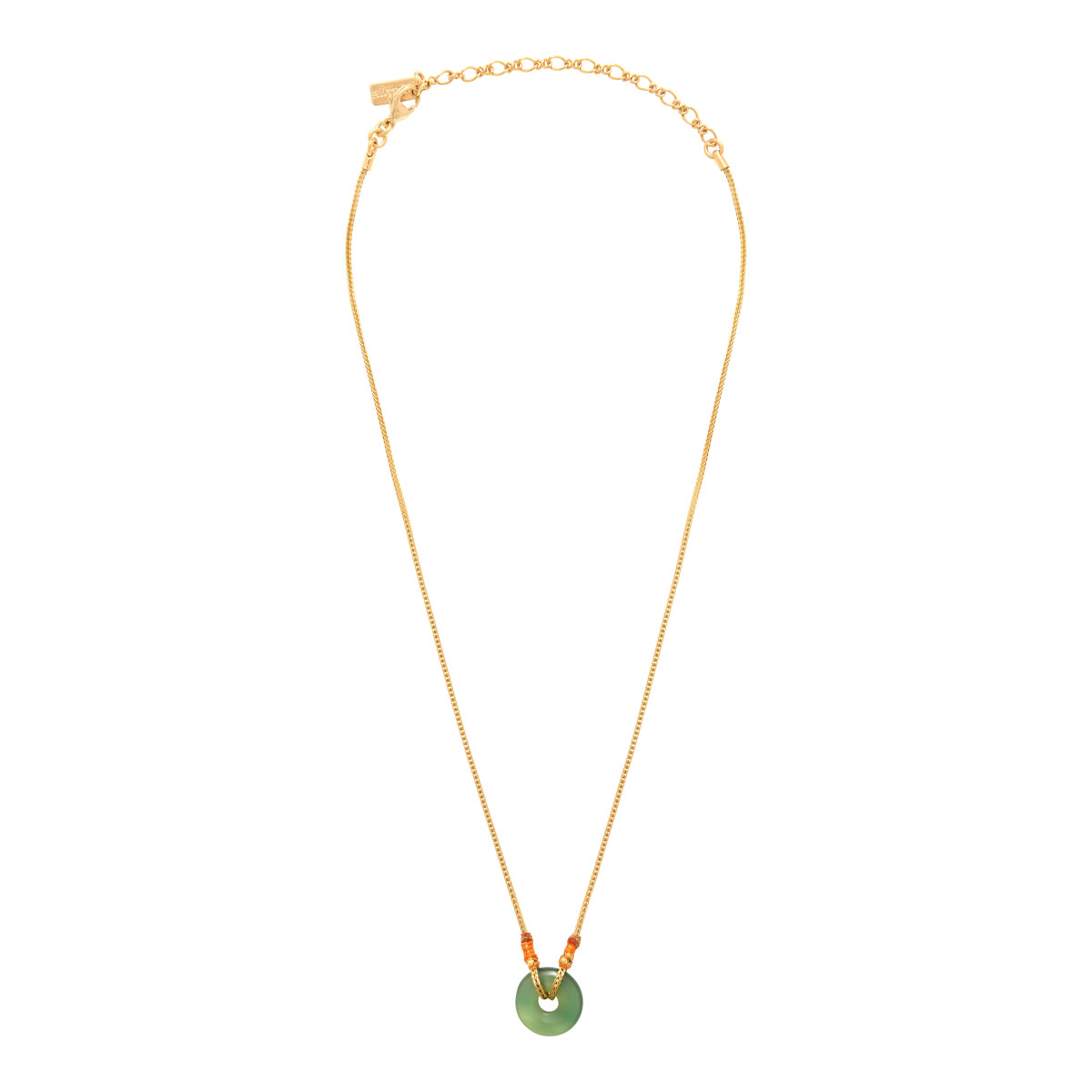 Adjustable pendant necklace Babylon agate and silk threads SATELLITE PARIS Green