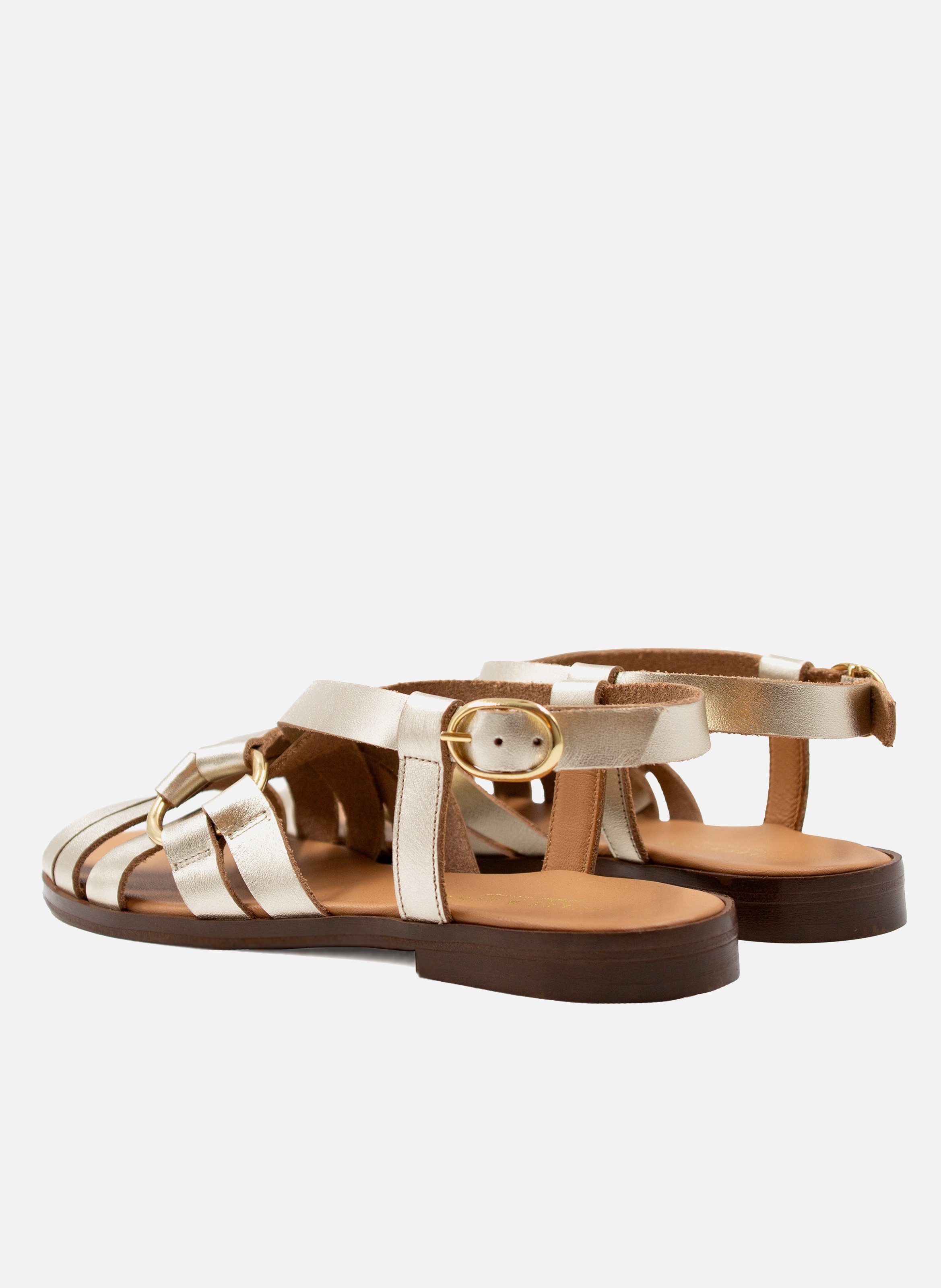 Sandales plates anneau cuir métallisé Doré