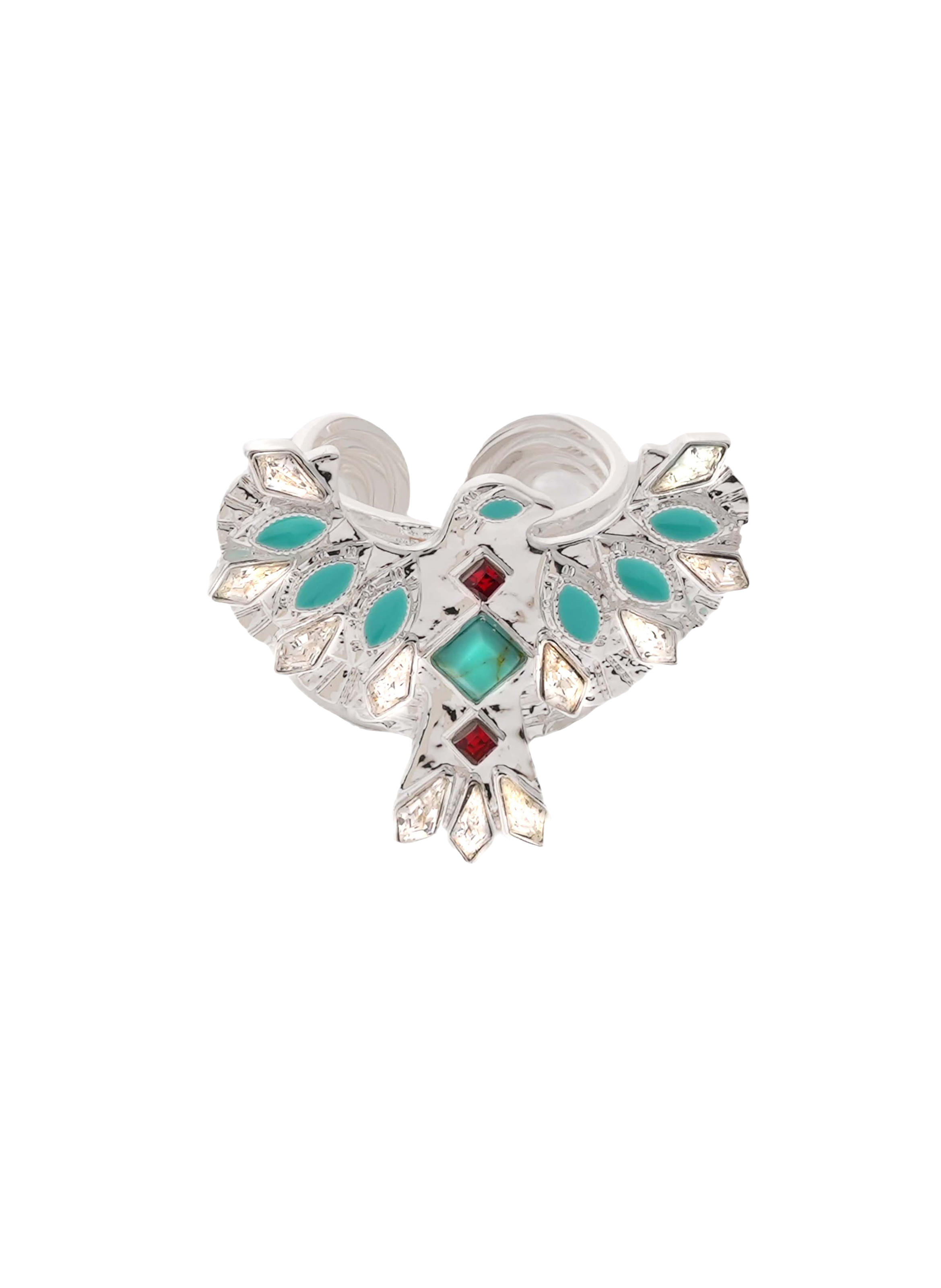 Adjustable ring with central cabochon adorned with rhinestones HIPANEMA Silver