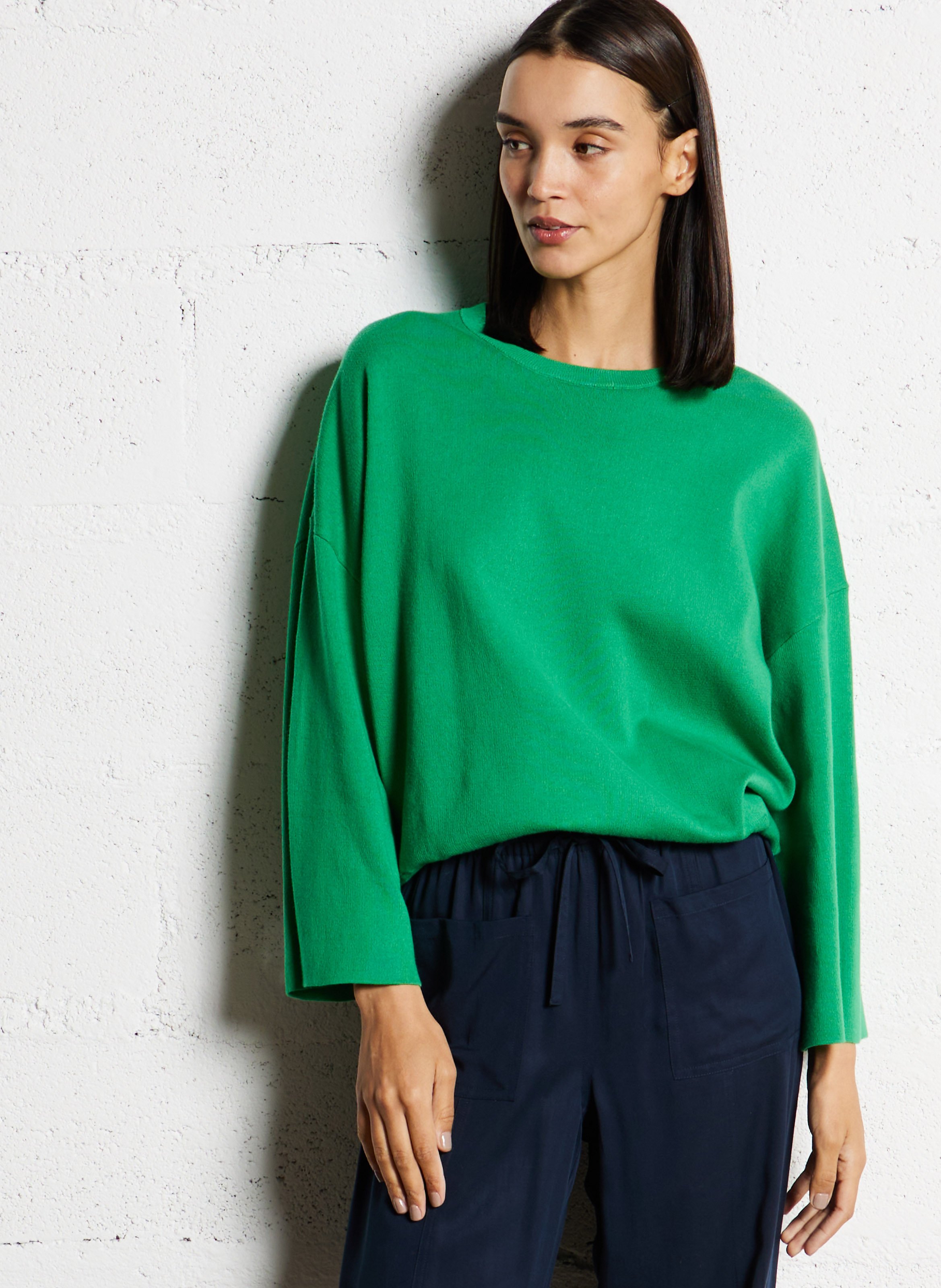 Straight round neck cotton sweater BELLEROSE Green
