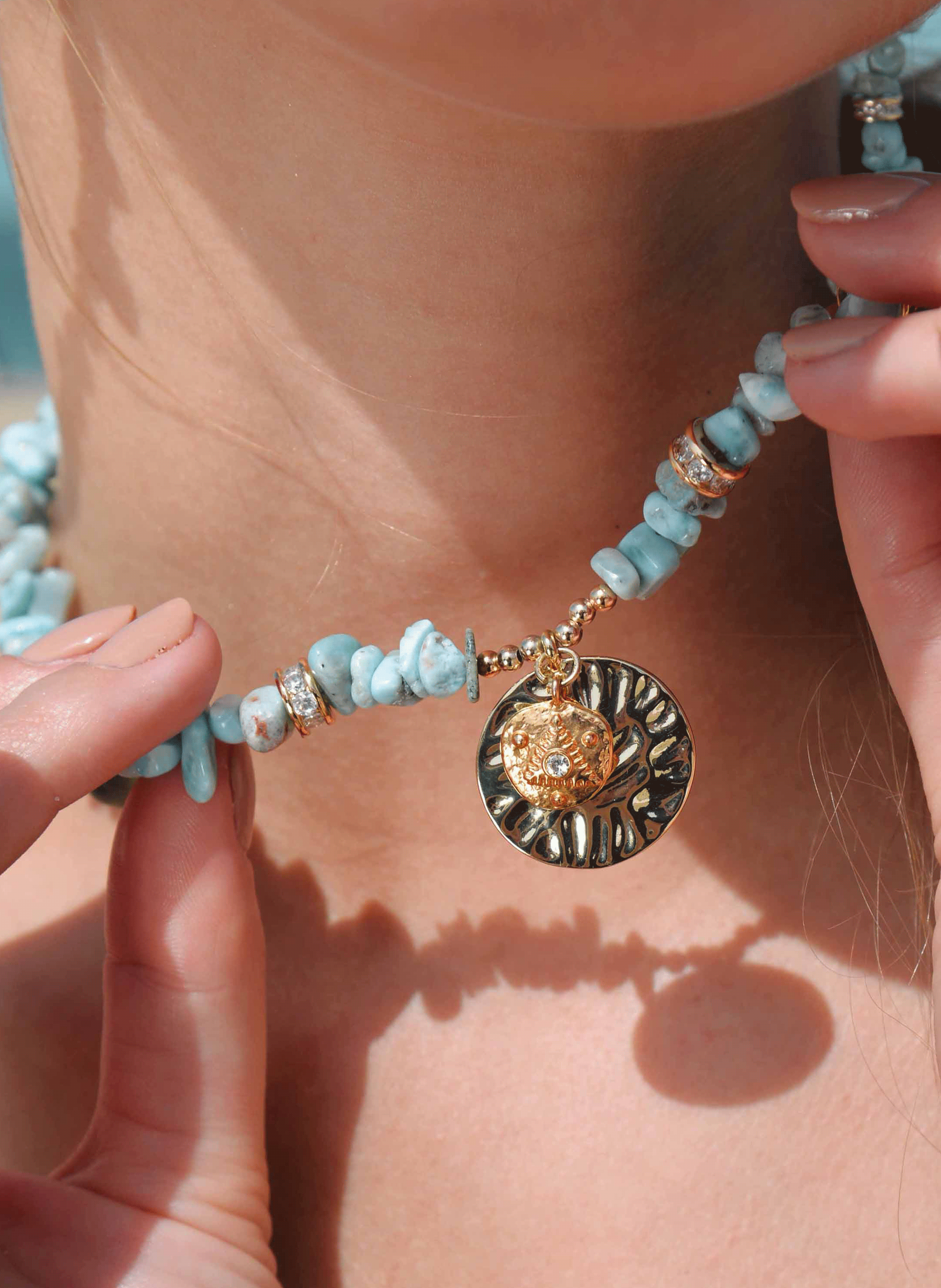 Necklace with stones, pearls, and central pendant HIPANEMA Blue