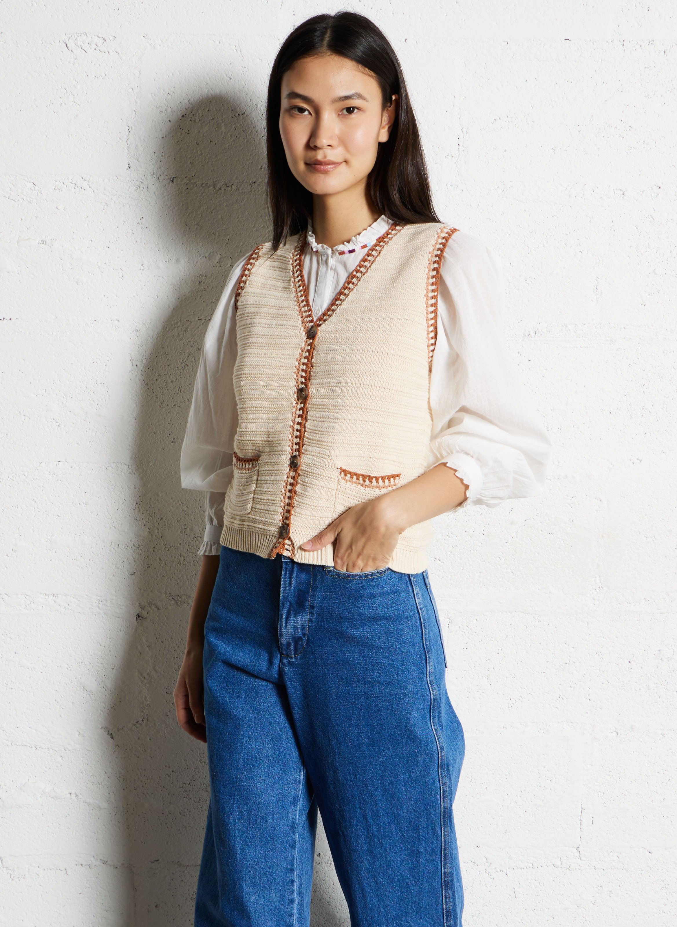 Straight-cut cotton V-neck cardigan LA PETITE ETOILE Beige