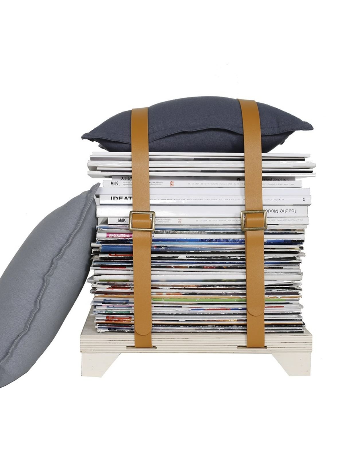 Magazine stool with plywood straps FACTORY Beige