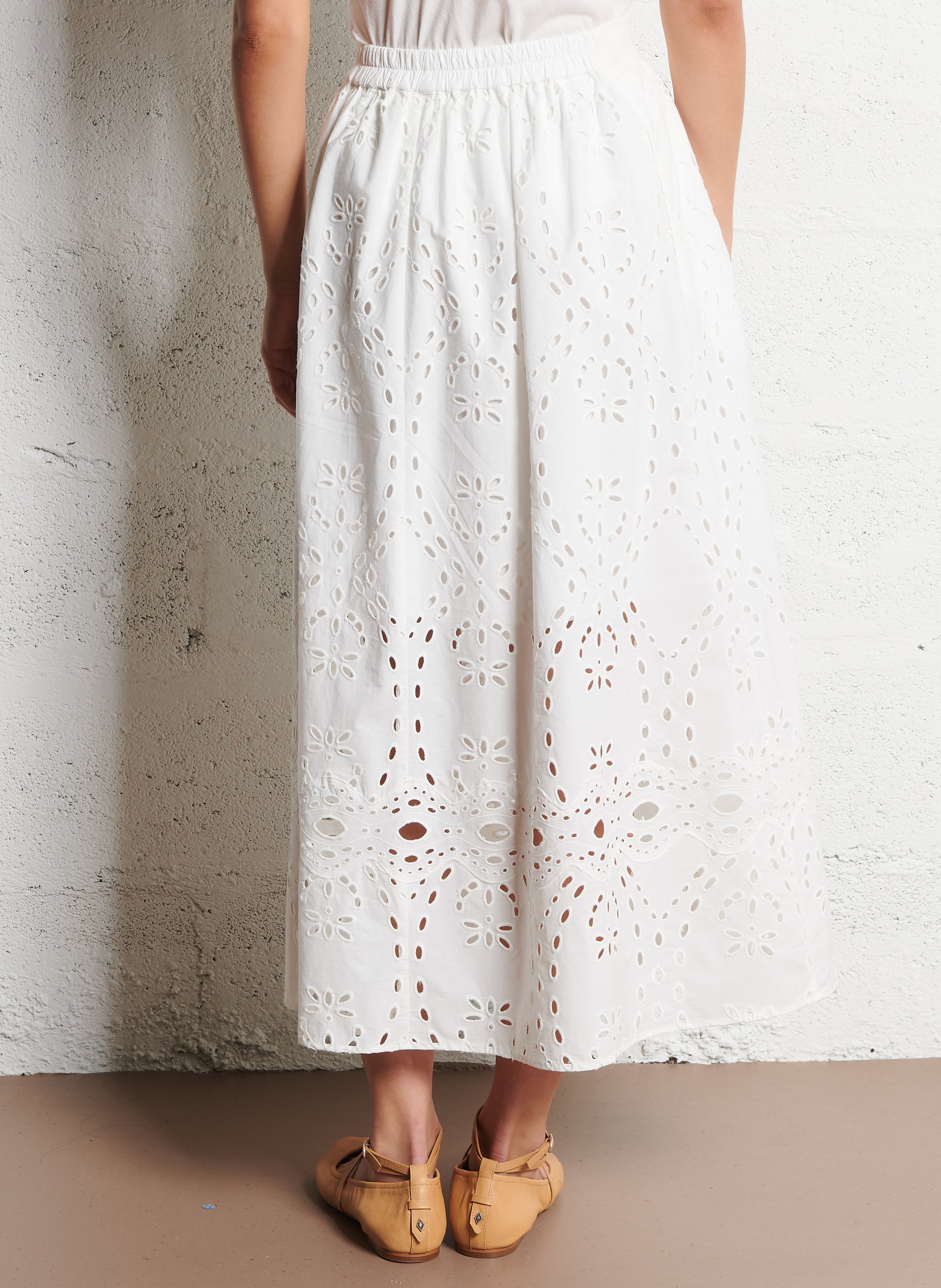 Jupe midi en coton brodé BA&SH Beige