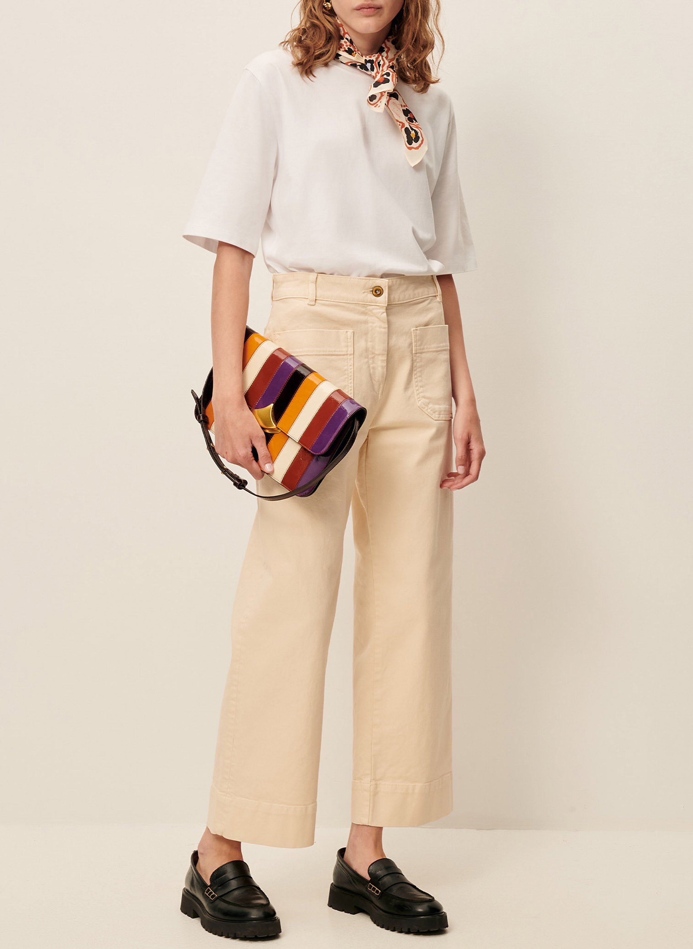Cropped flared cotton jeans SESSUN Beige