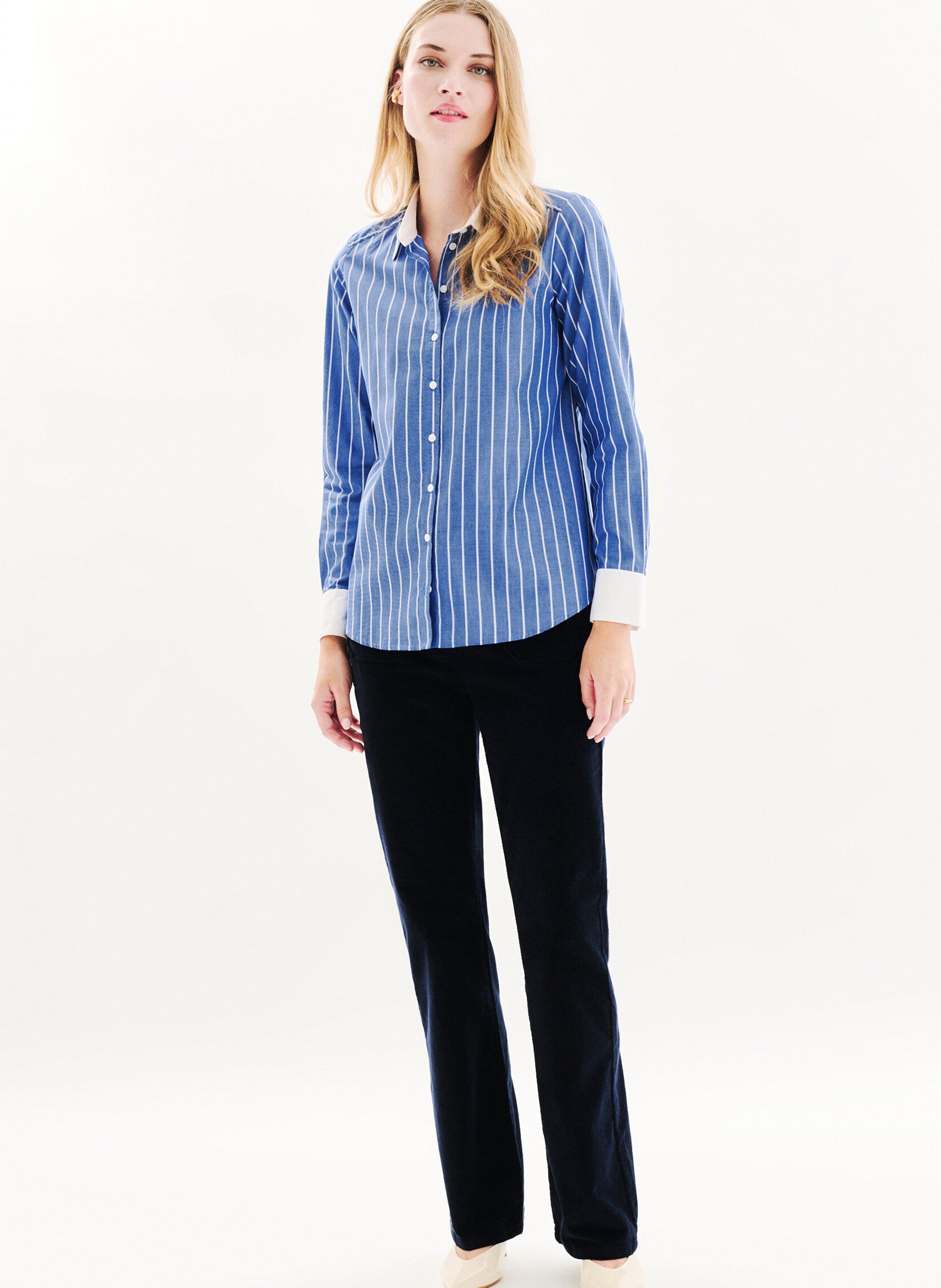 Straight-cut striped cotton shirt with classic collar CAROLL Blue