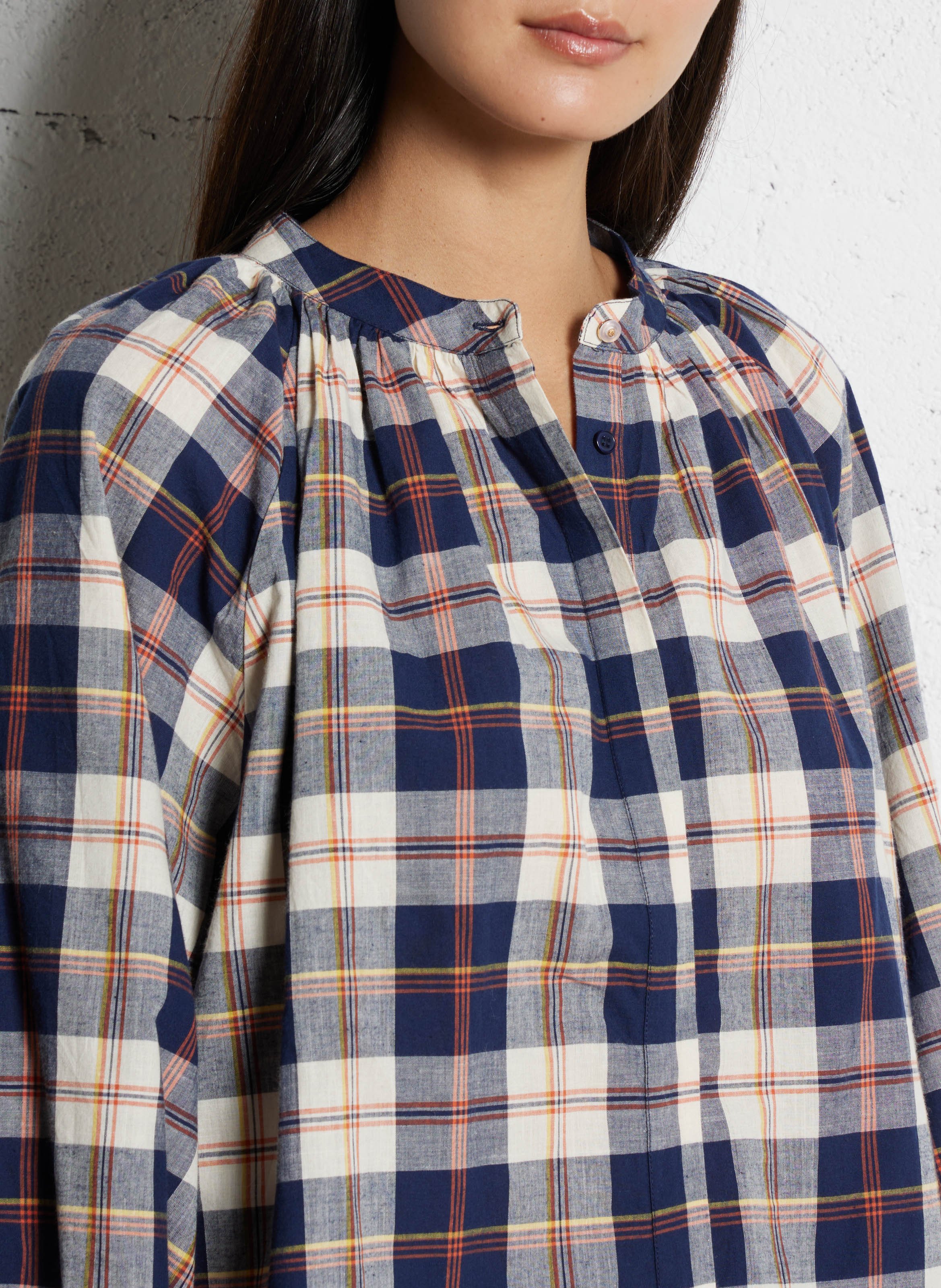 Round-neck checked blouse BELLEPIECE Blue