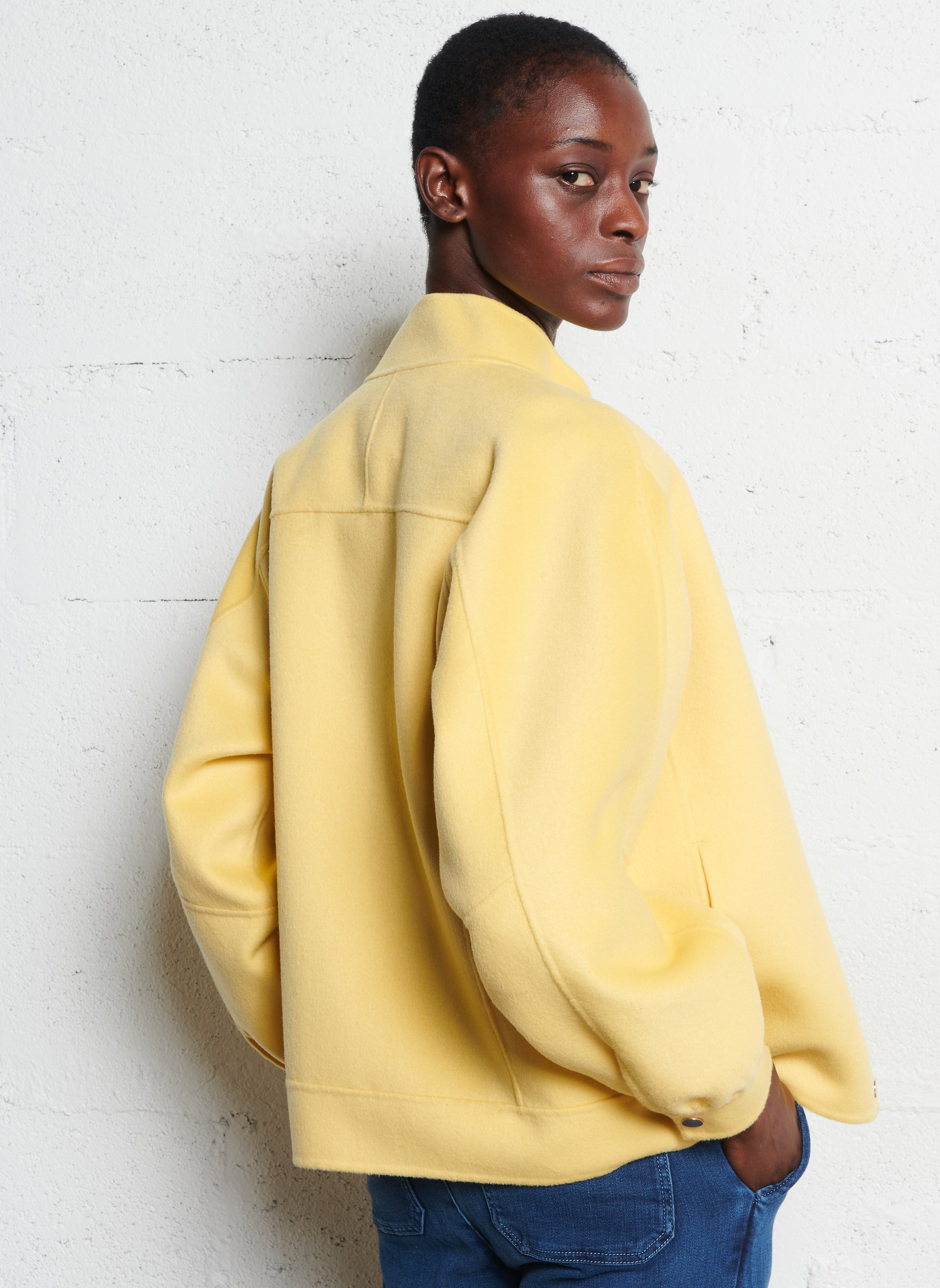 Straight bomber jacket with high collar in mixed wool MAISON 123 Yellow