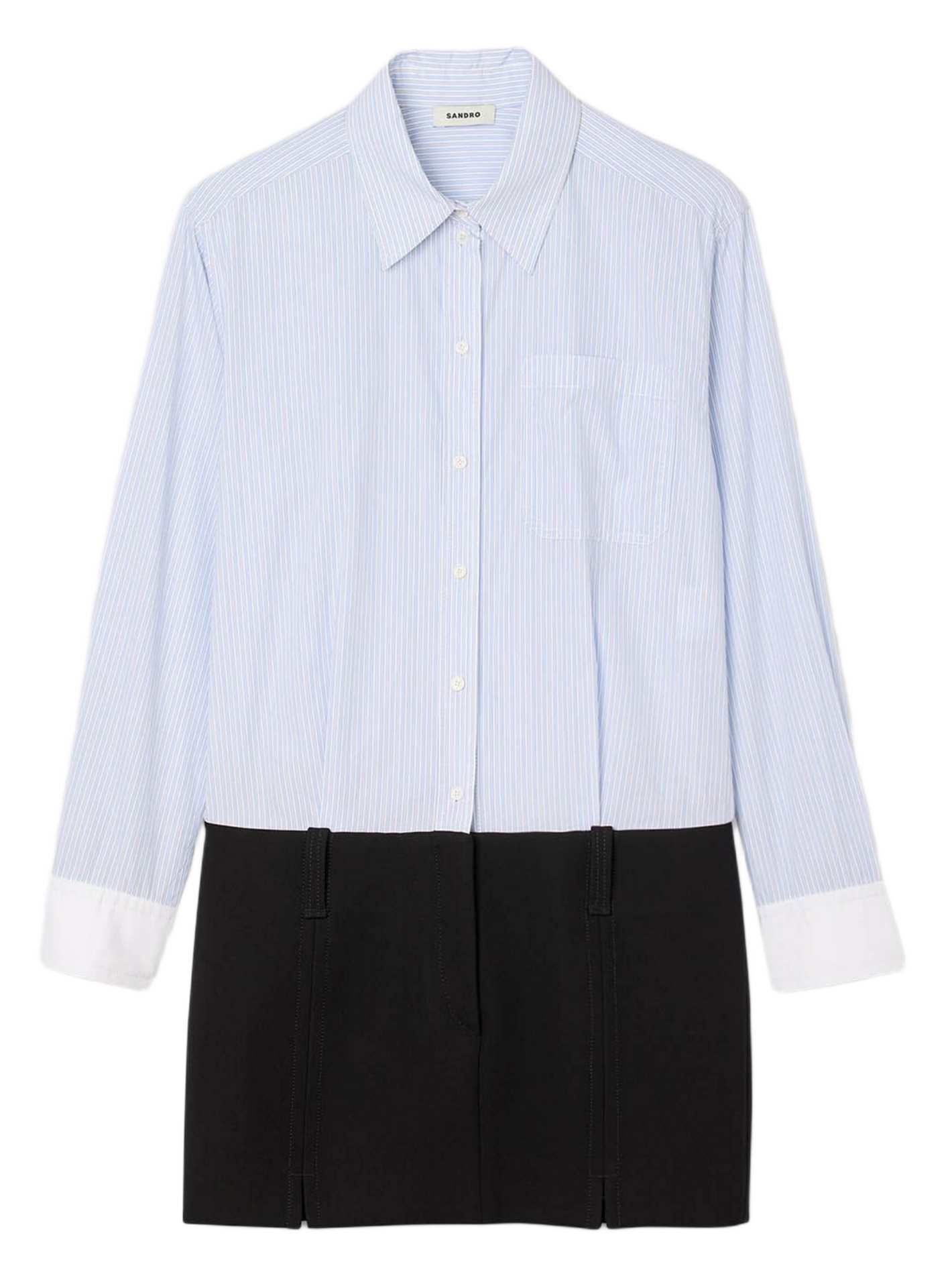 Korte katoenen jurk met klassieke kraag. SANDRO Zwart