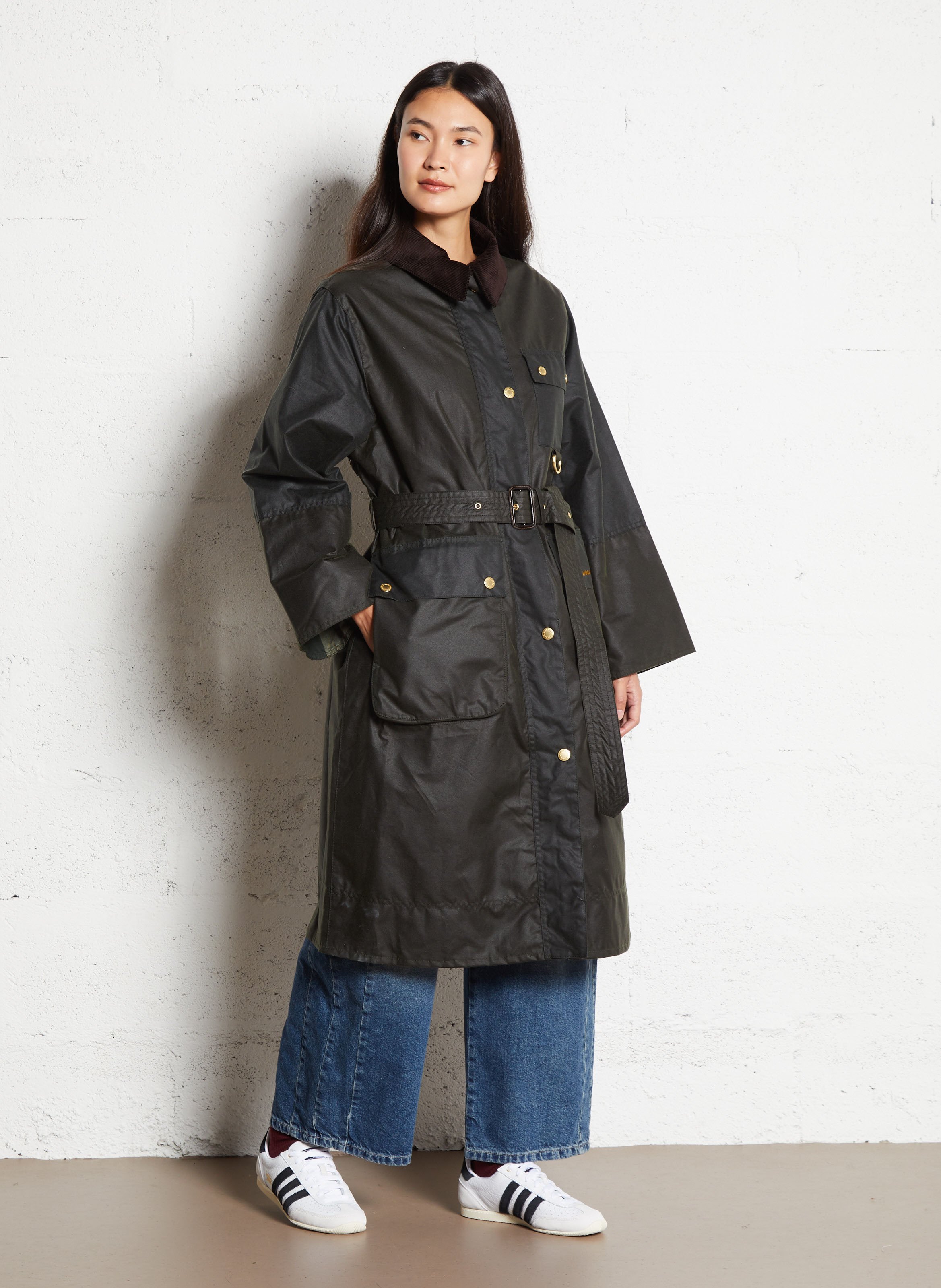 Trench col classique en velours côtelé en coton BARBOUR Kaki