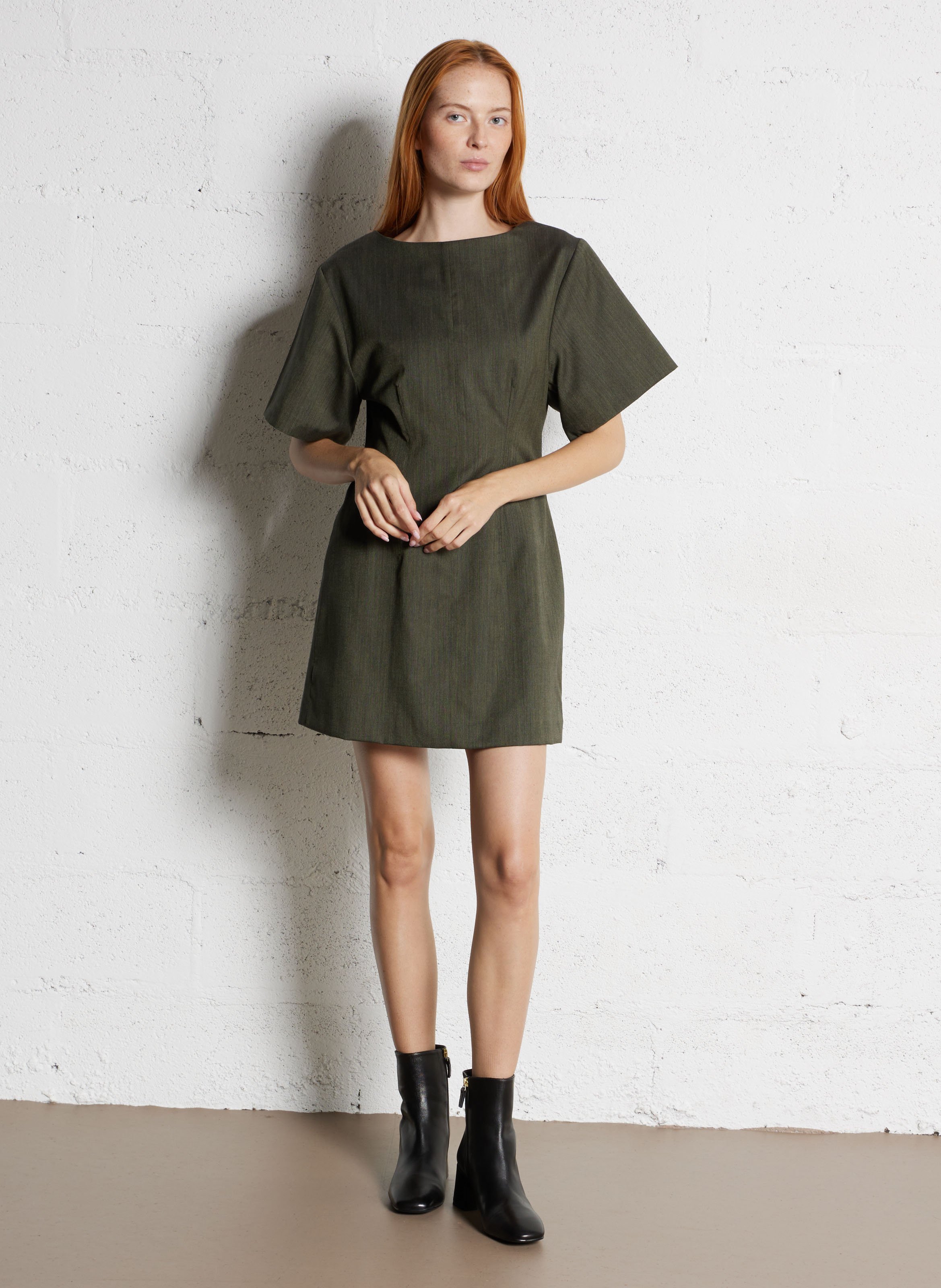 Short round-neck wool-blend dress SOEUR Khaki