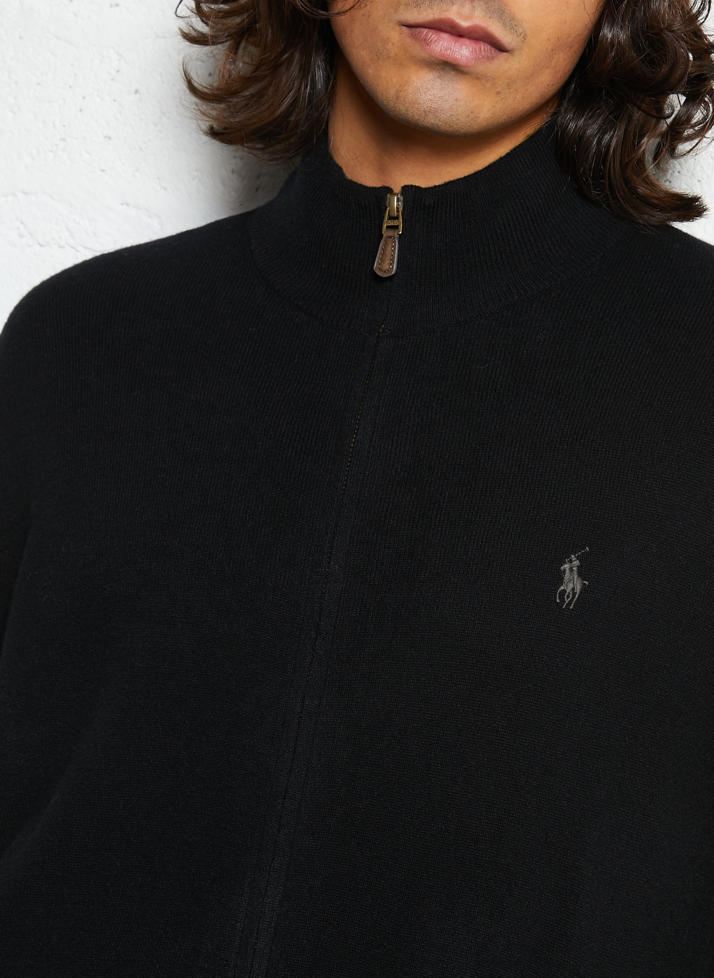 Gilet zippé à broderie logo en laine POLO RALPH LAUREN Noir