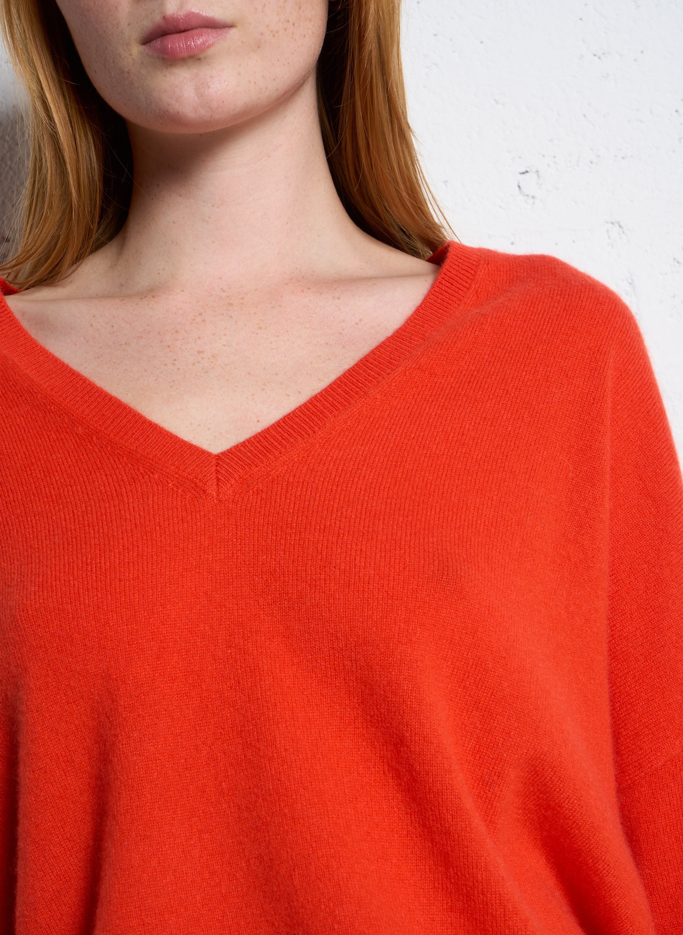 Pull col v en cachemire  SUD EXPRESS Orange