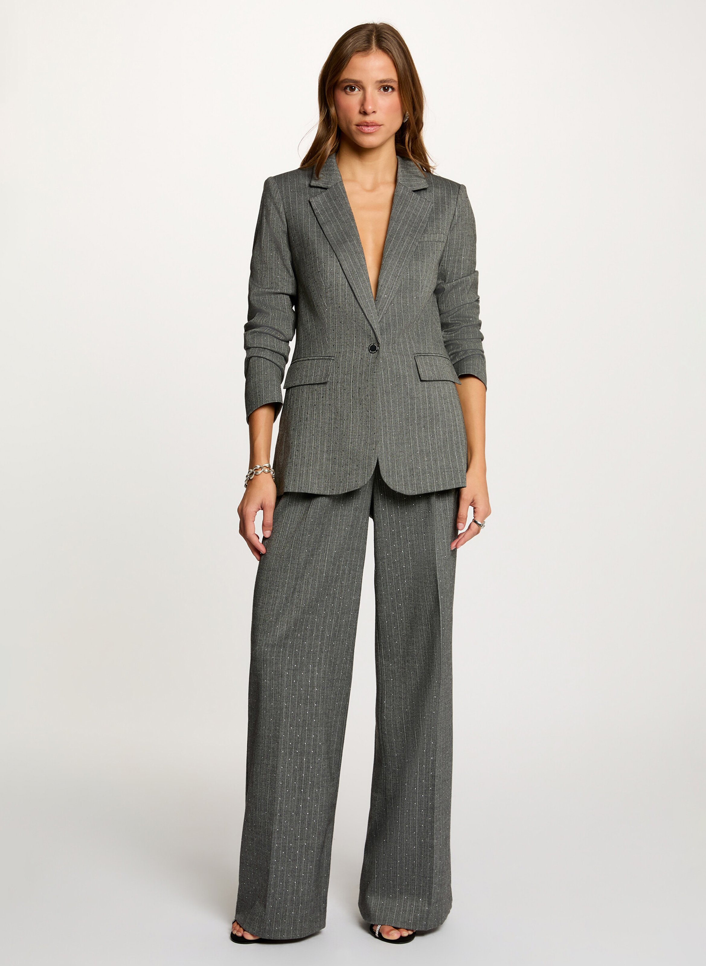 Broek met studs en plooien met patroon MORGAN Grijs