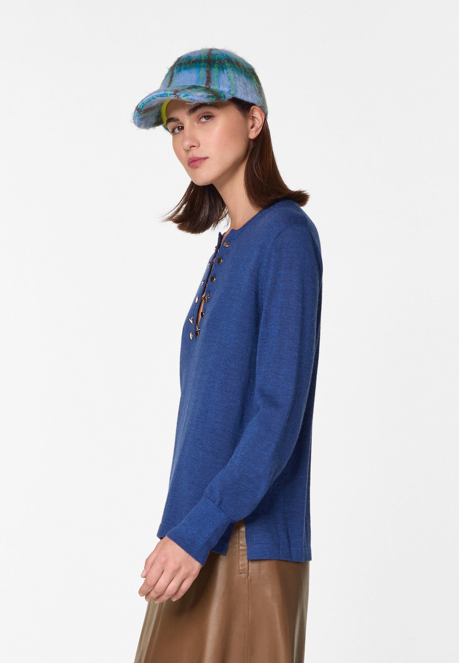 Grandad-collar merino wool sweater RODIER Blue