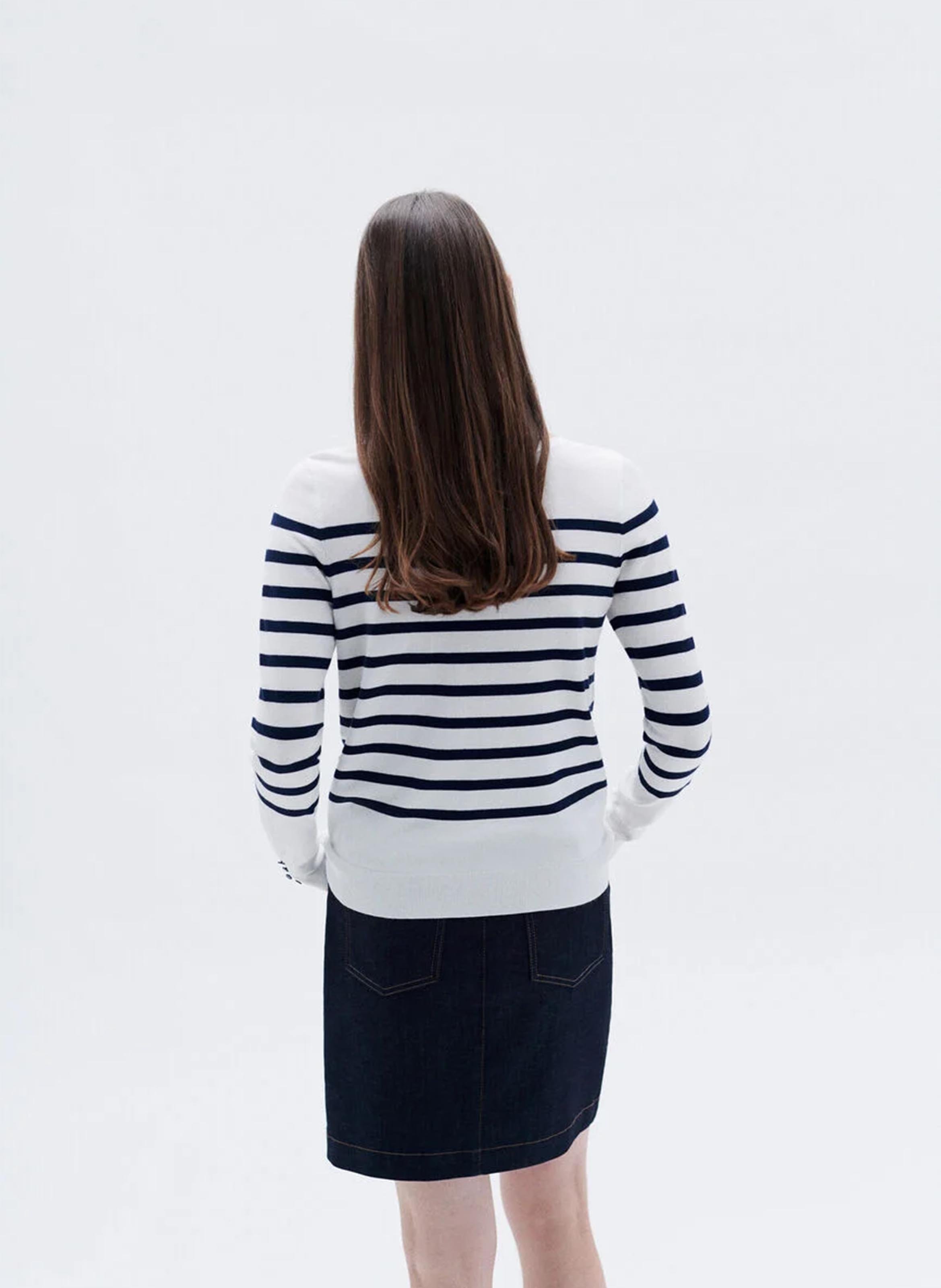 Striped straight-cut boat-neck sweater Beige