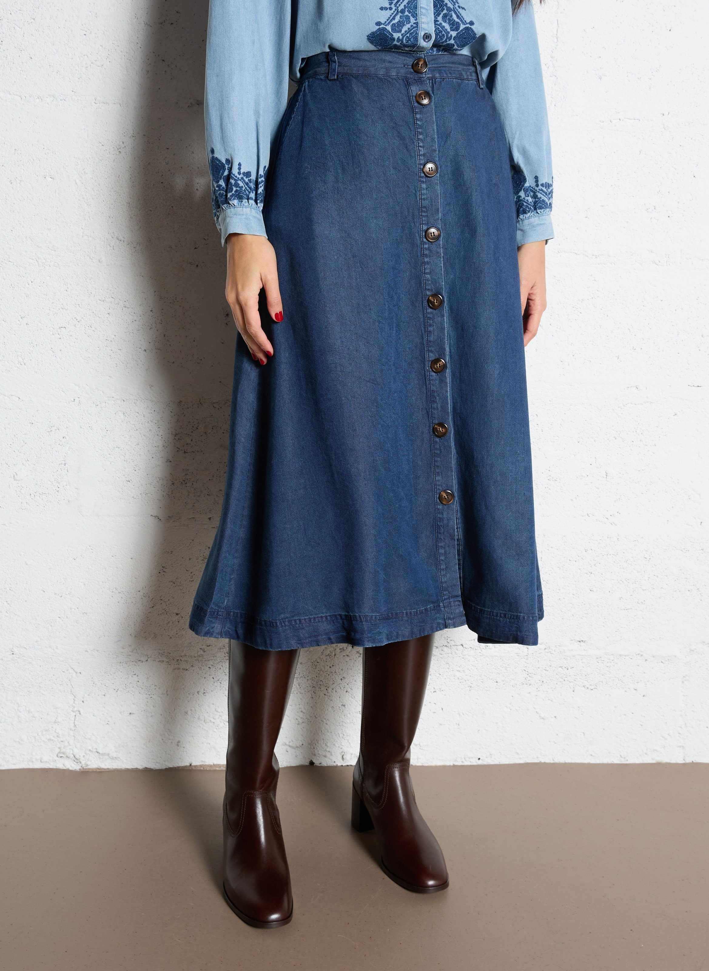 Jupe midi en jean LA PETITE ETOILE Jean brut