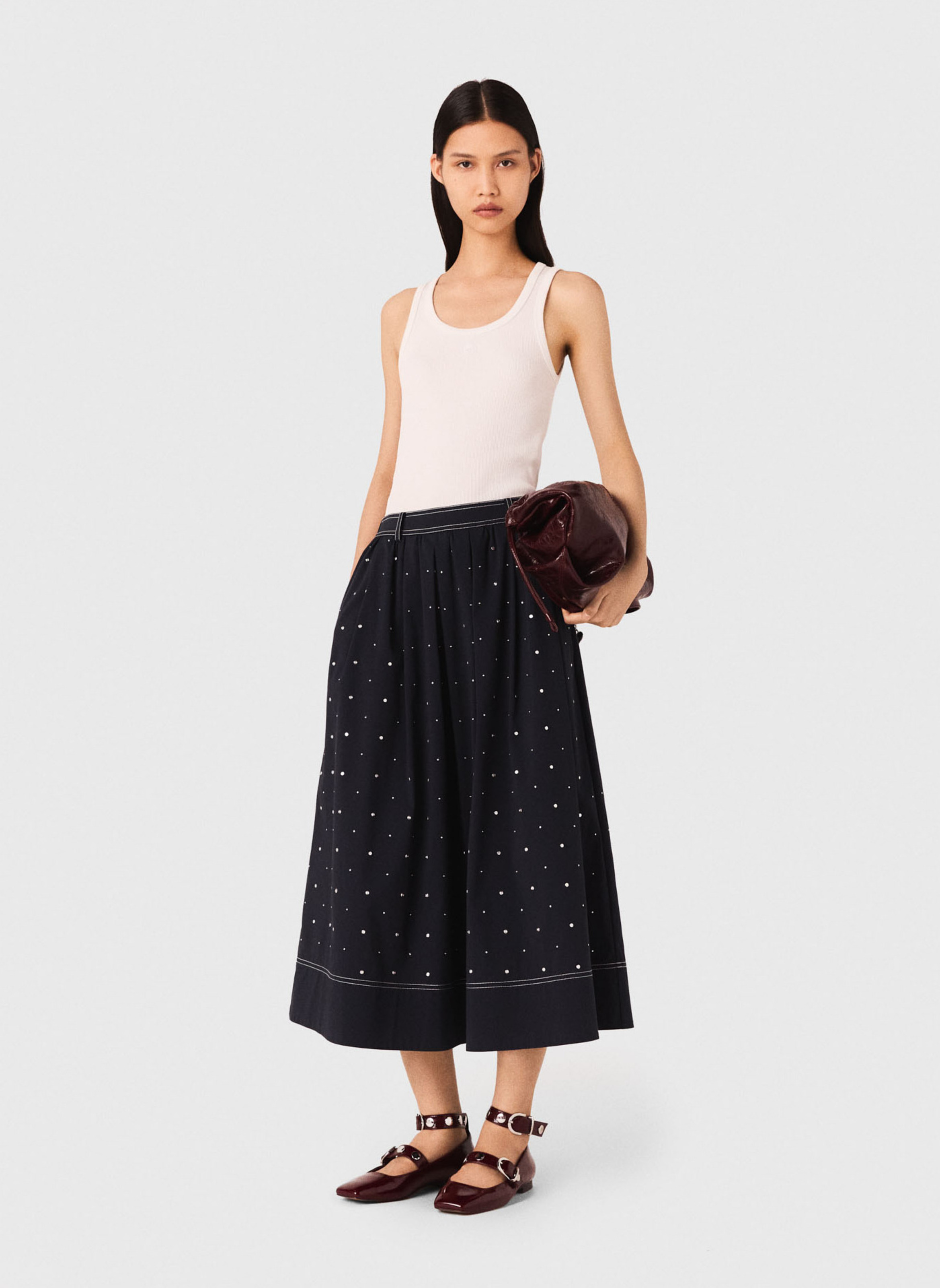 Débardeur droit col rond en coton côtelé Blanc