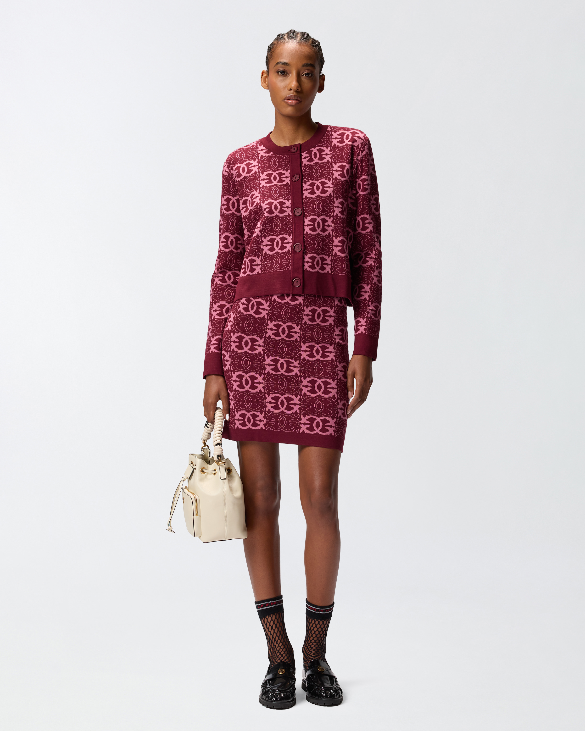 Cardigan with love birds logo PINKO Purple