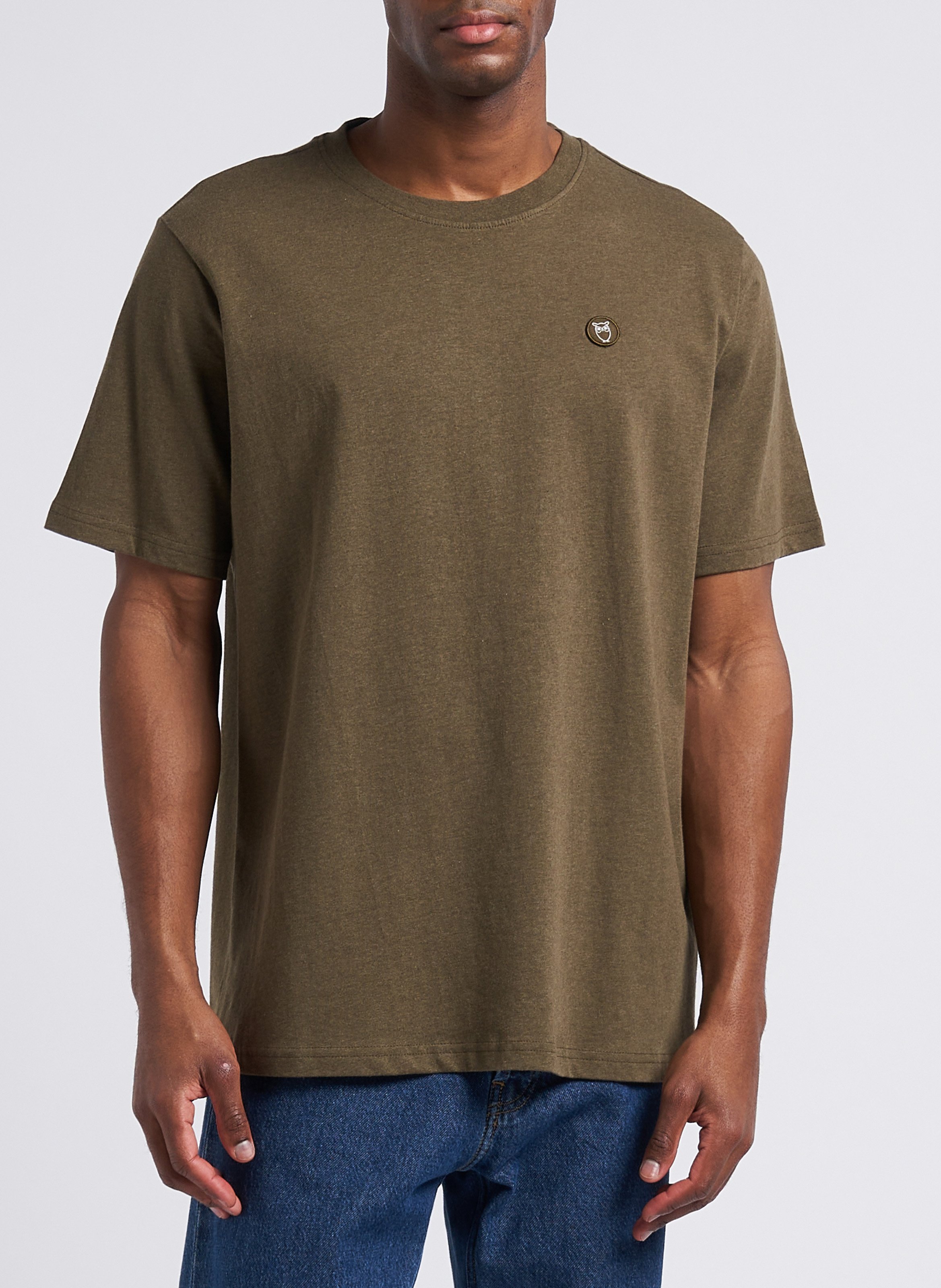 Regular-fit T-shirt van biokatoen met ronde hals KNOWLEDGE COTTON APPAREL Kaki