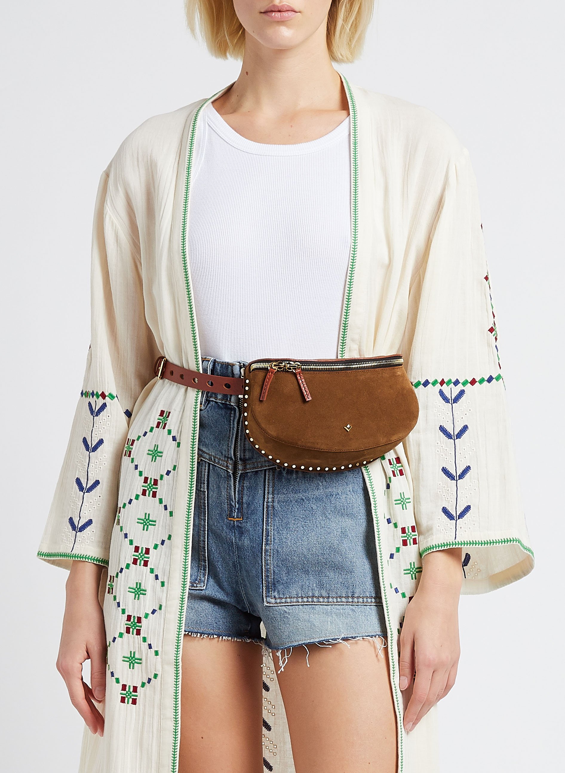 Sac banane en cuir velours HERBERT FRERE SOEUR Marron