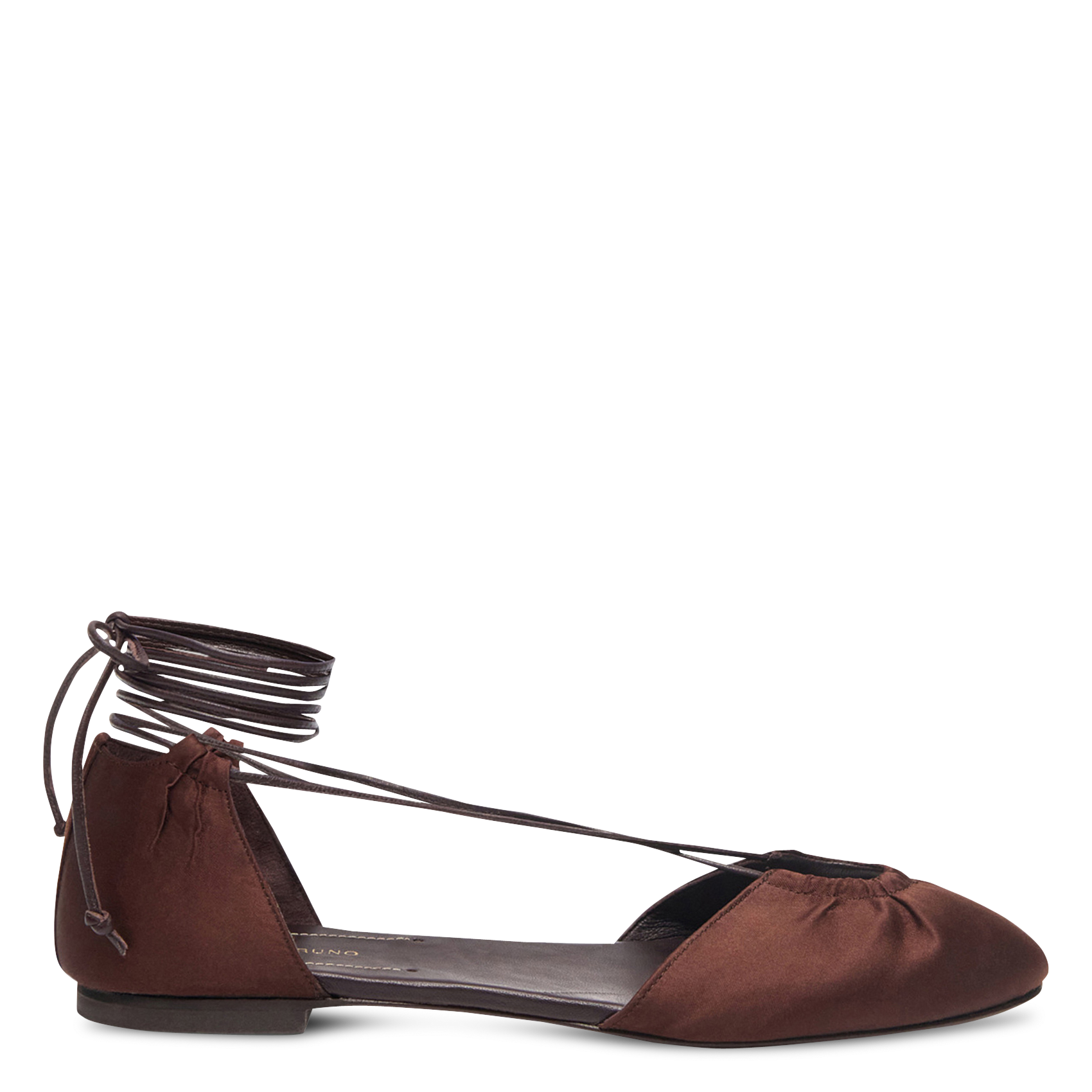 Satin open-toe ballerina flats with ankle straps VANESSA BRUNO Brown