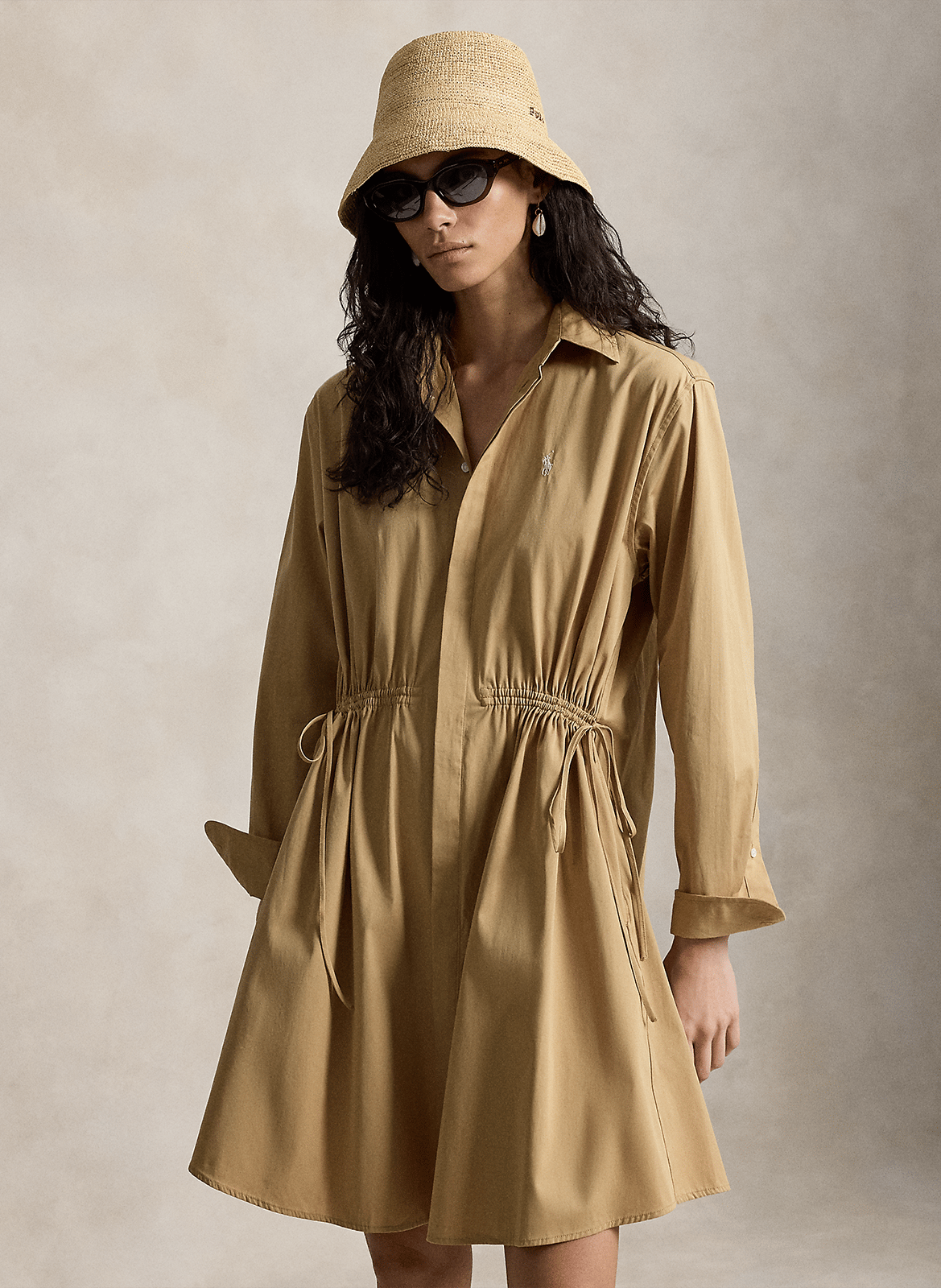 Kurzes Hemdkleid mit Taillierung aus Baumwolle POLO RALPH LAUREN Beige