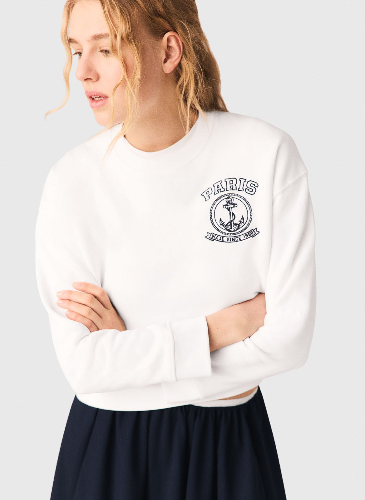 Sweat col rond en coton MAJE Blanc