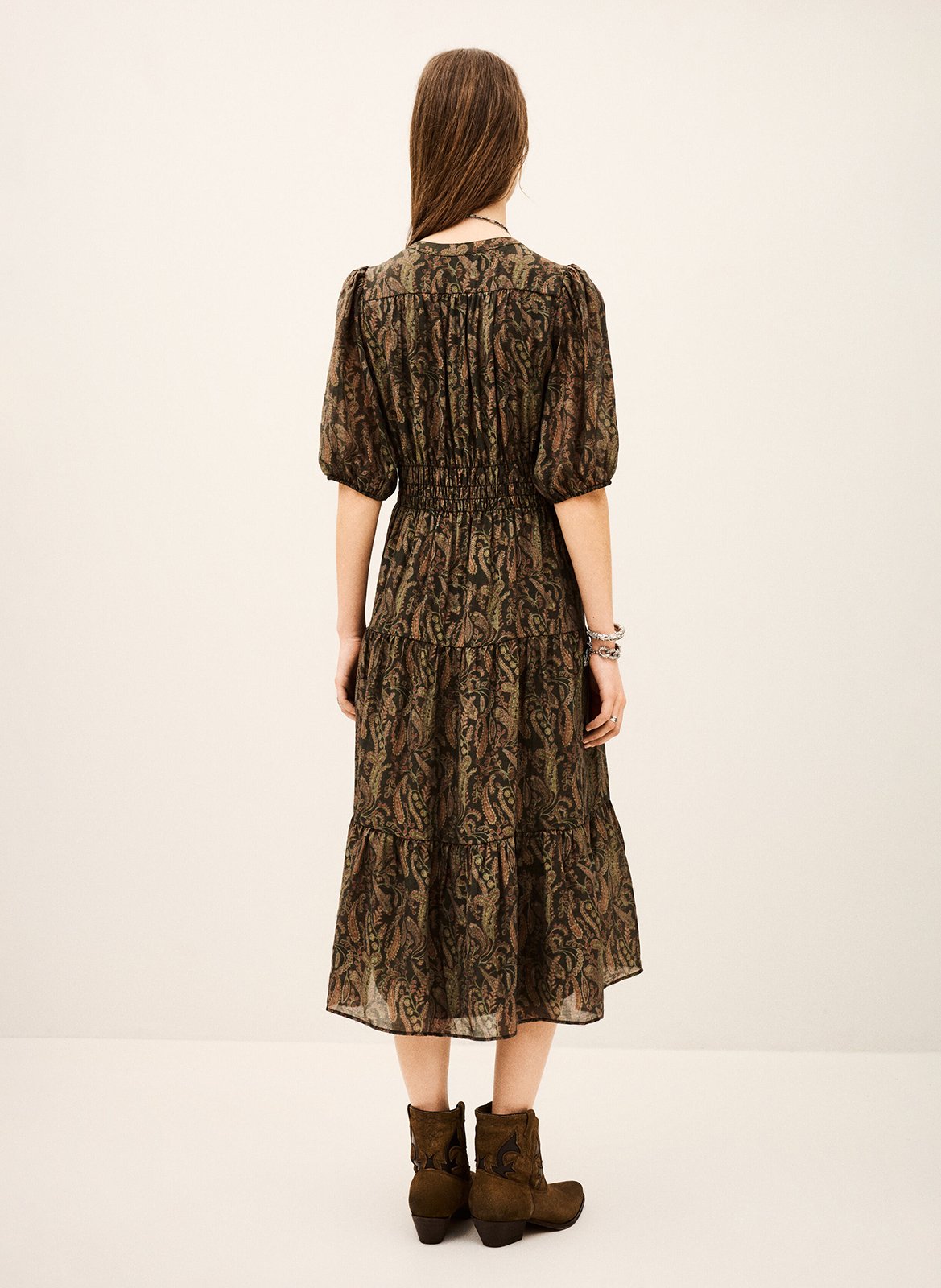 Robe longue col tunisien imprimée BA&SH Kaki