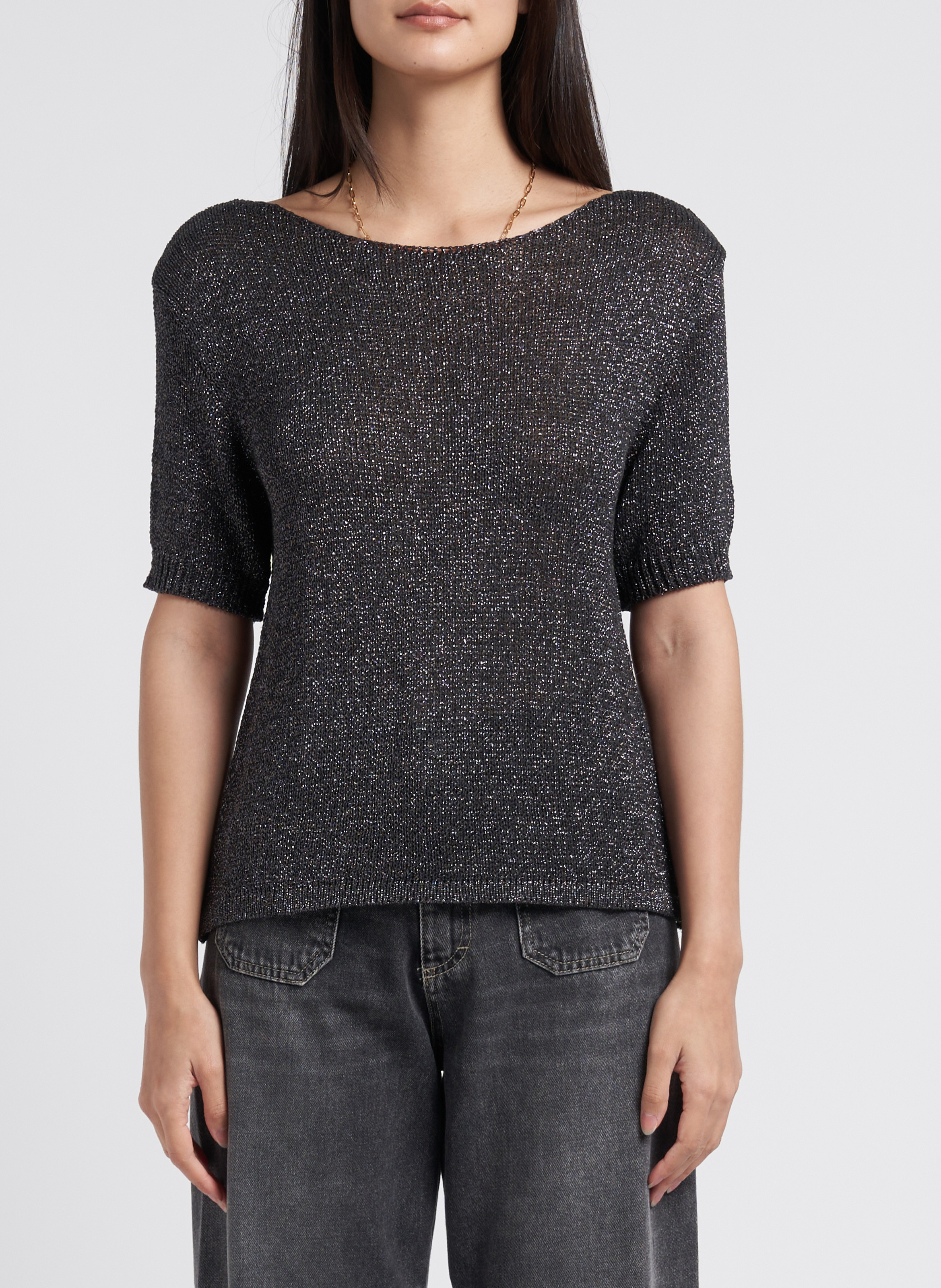 Pull col rond droit en maille PLEASE Gris