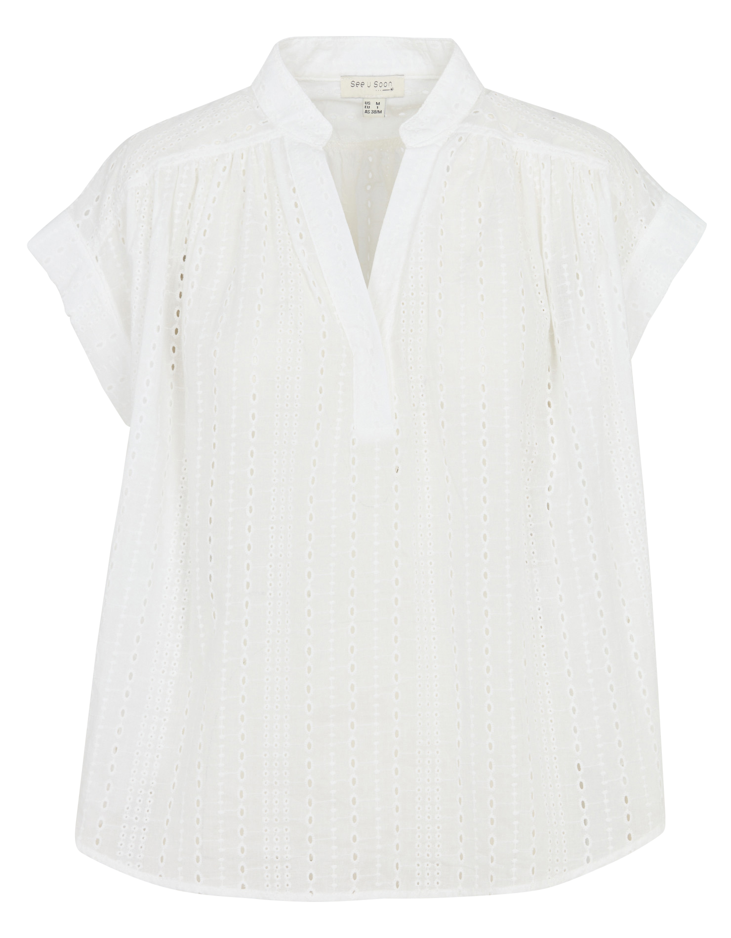 Blouse col tunisien ample à broderies SEE U SOON Blanc