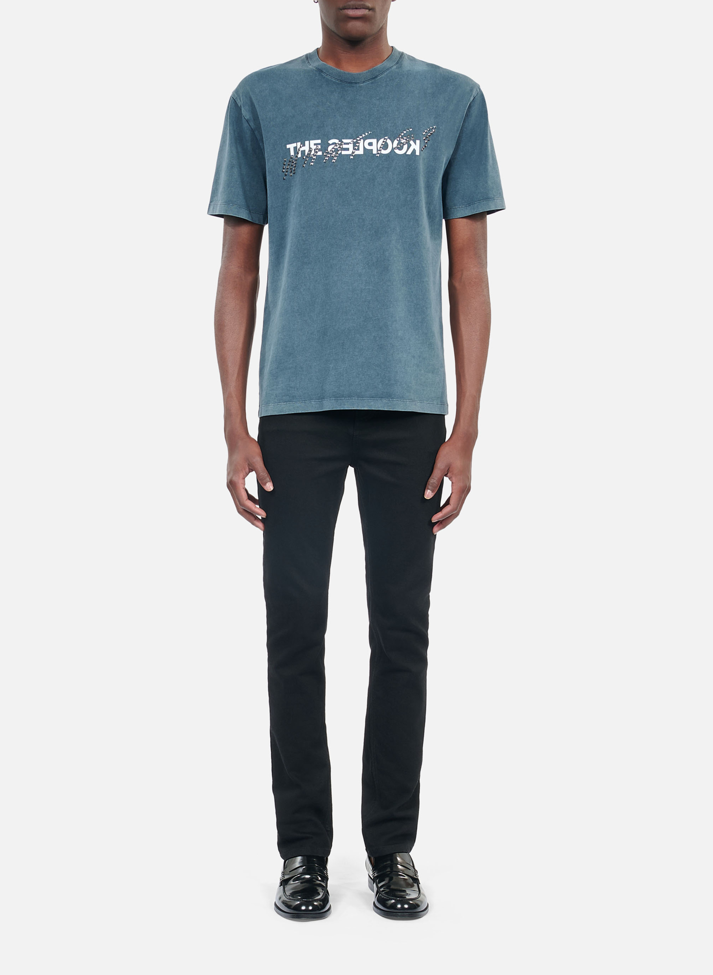 Tee-shirt col rond droit en coton sérigraphié THE KOOPLES Bleu